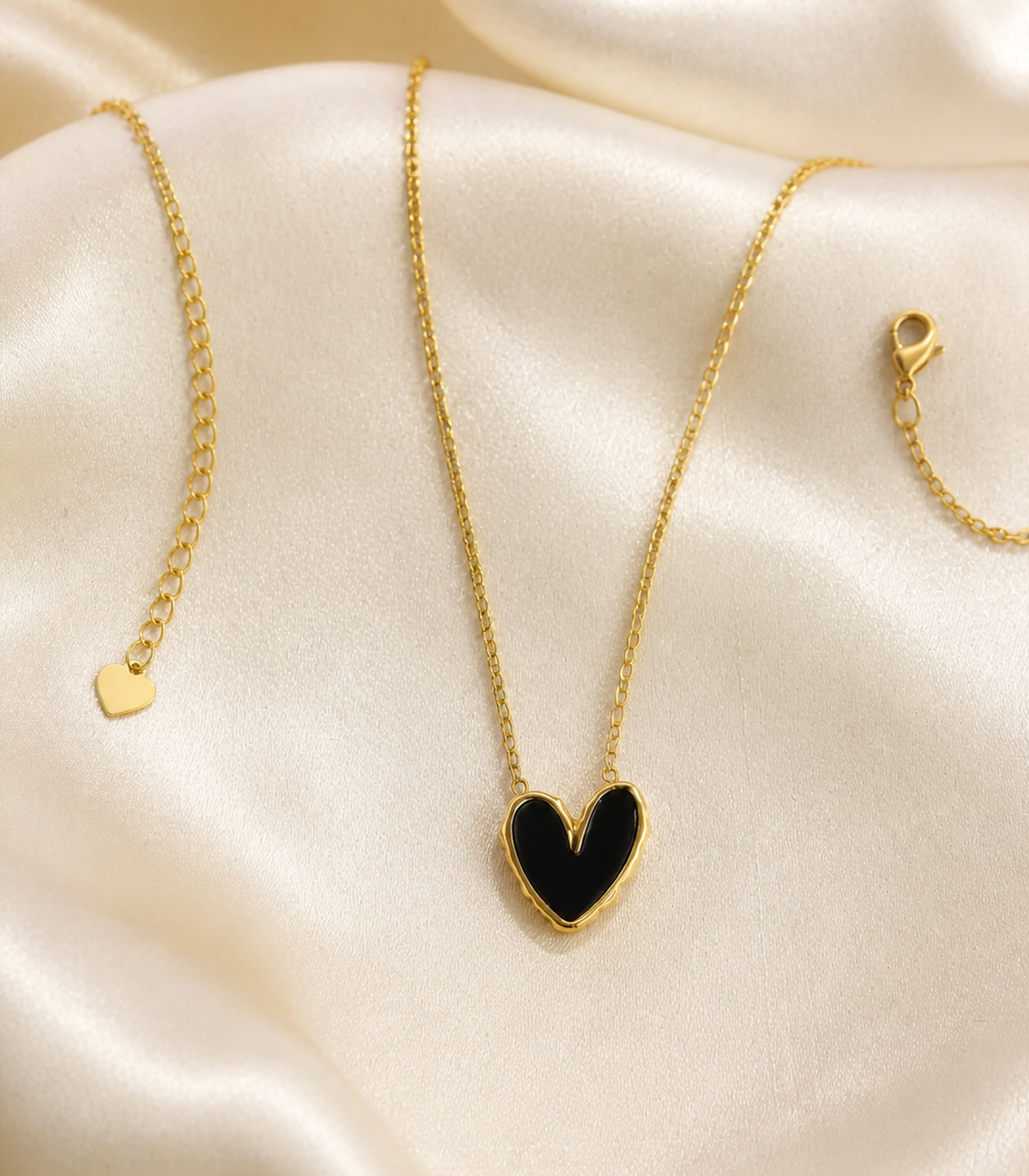Close-up of Black Heart Pendant Necklace