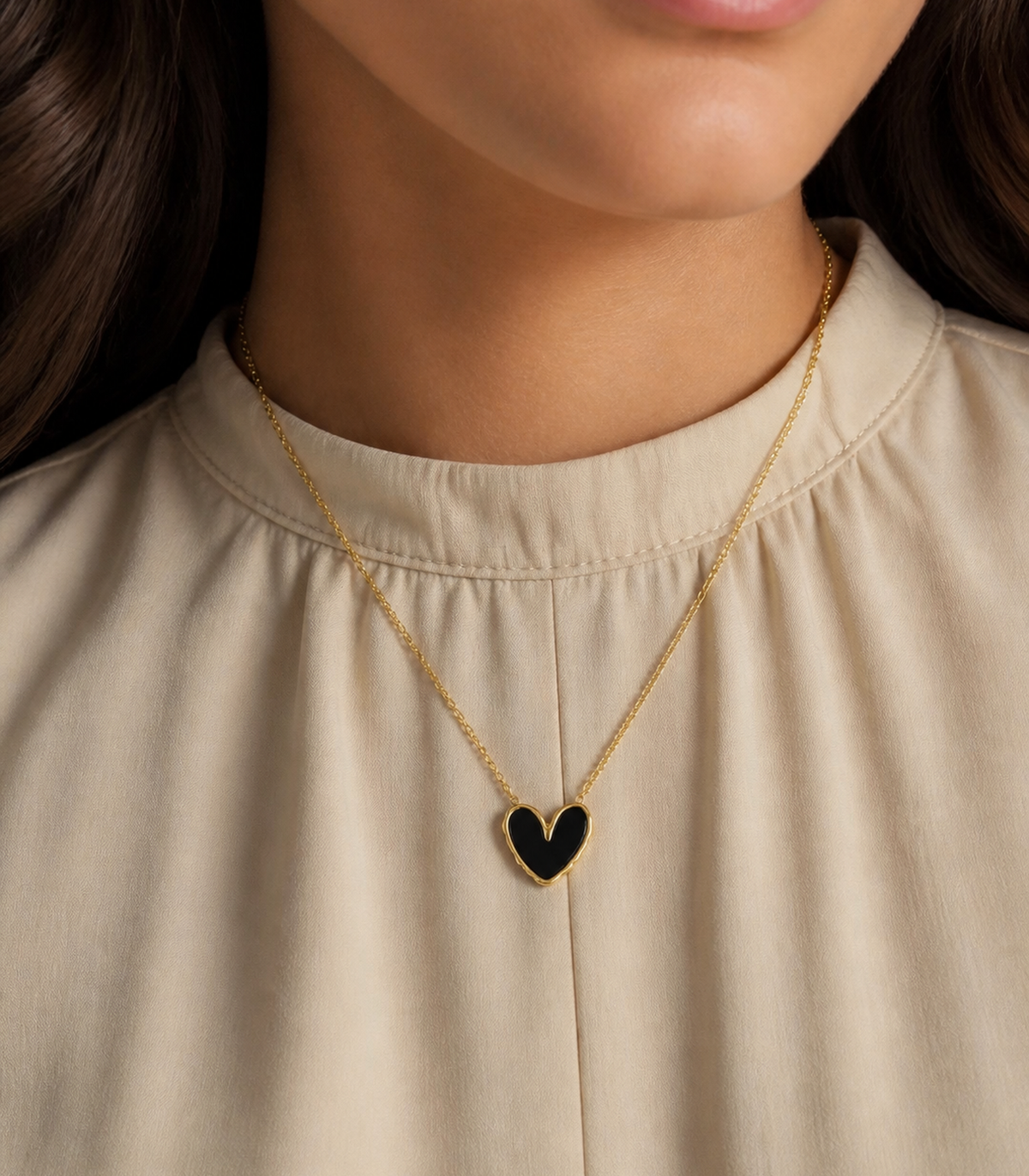Black Heart Pendant Necklace worn by model