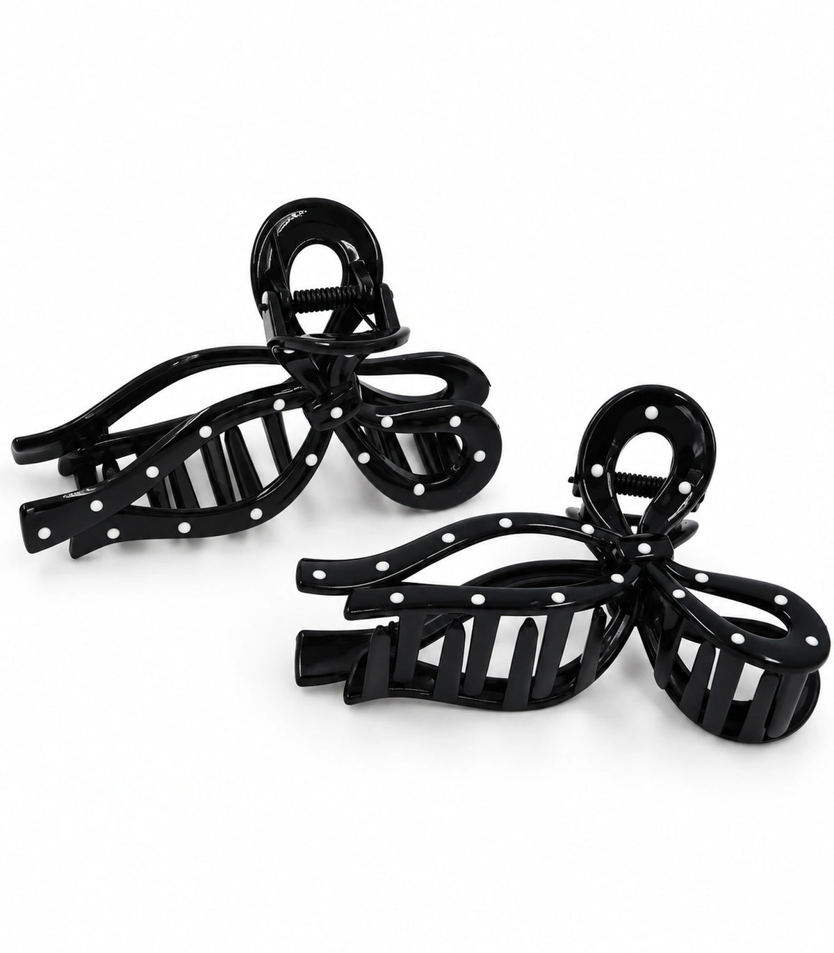 JIMIKI Polka Dot Openwork Bow Hair Claw Clips in Black / White, white background product view #color_black / white