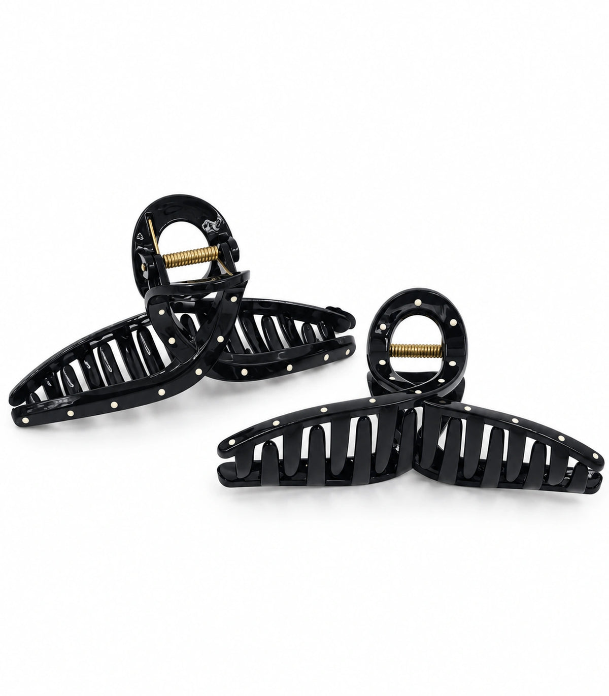 JIMIKI Polka Dot Slim Bow Hair Claw Clips in Black / White, white background product view #color_black / white