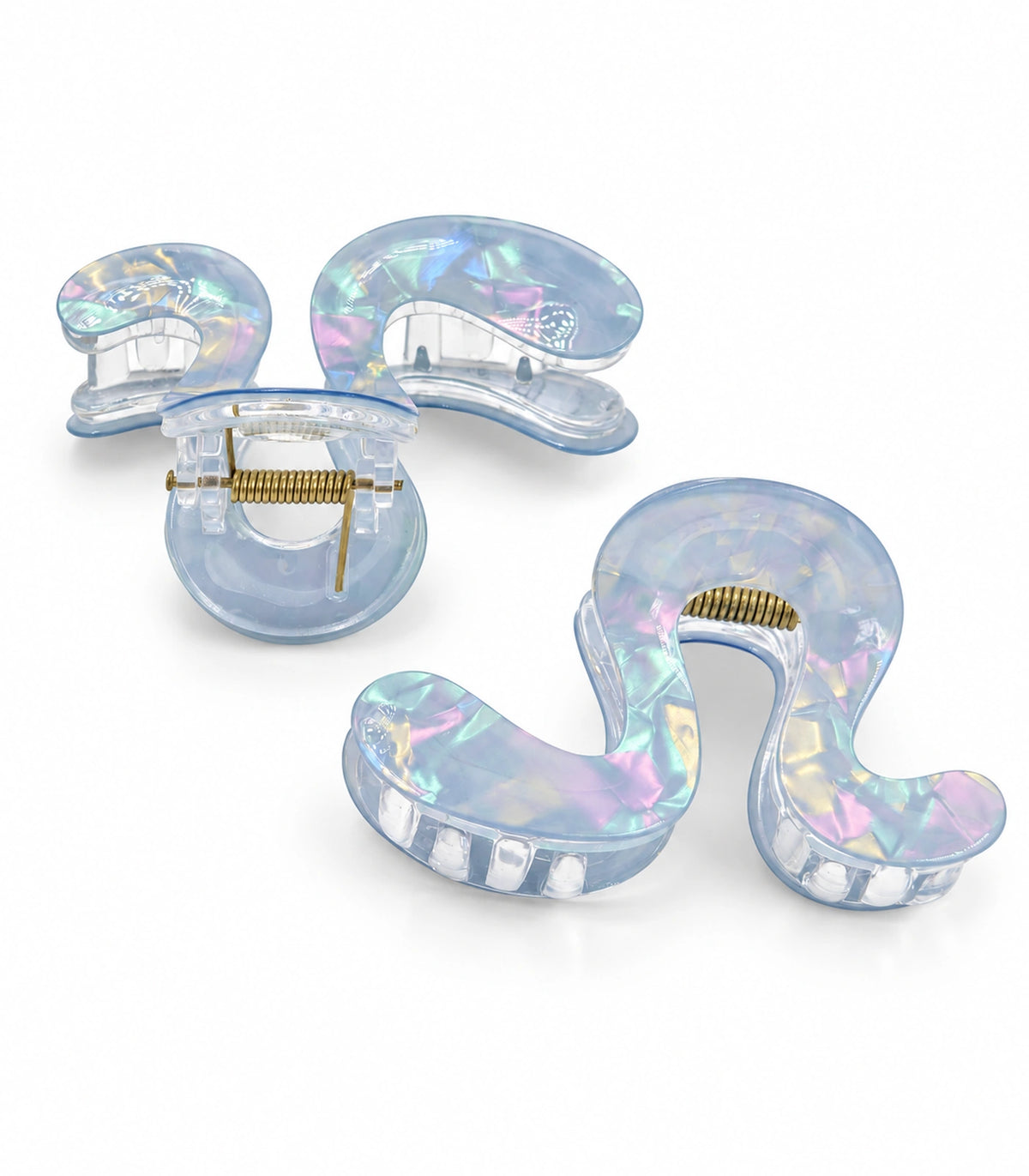 JIMIKI Iridescent S Shaped Hair Claw Clips in Blue, white background product view #color_blue