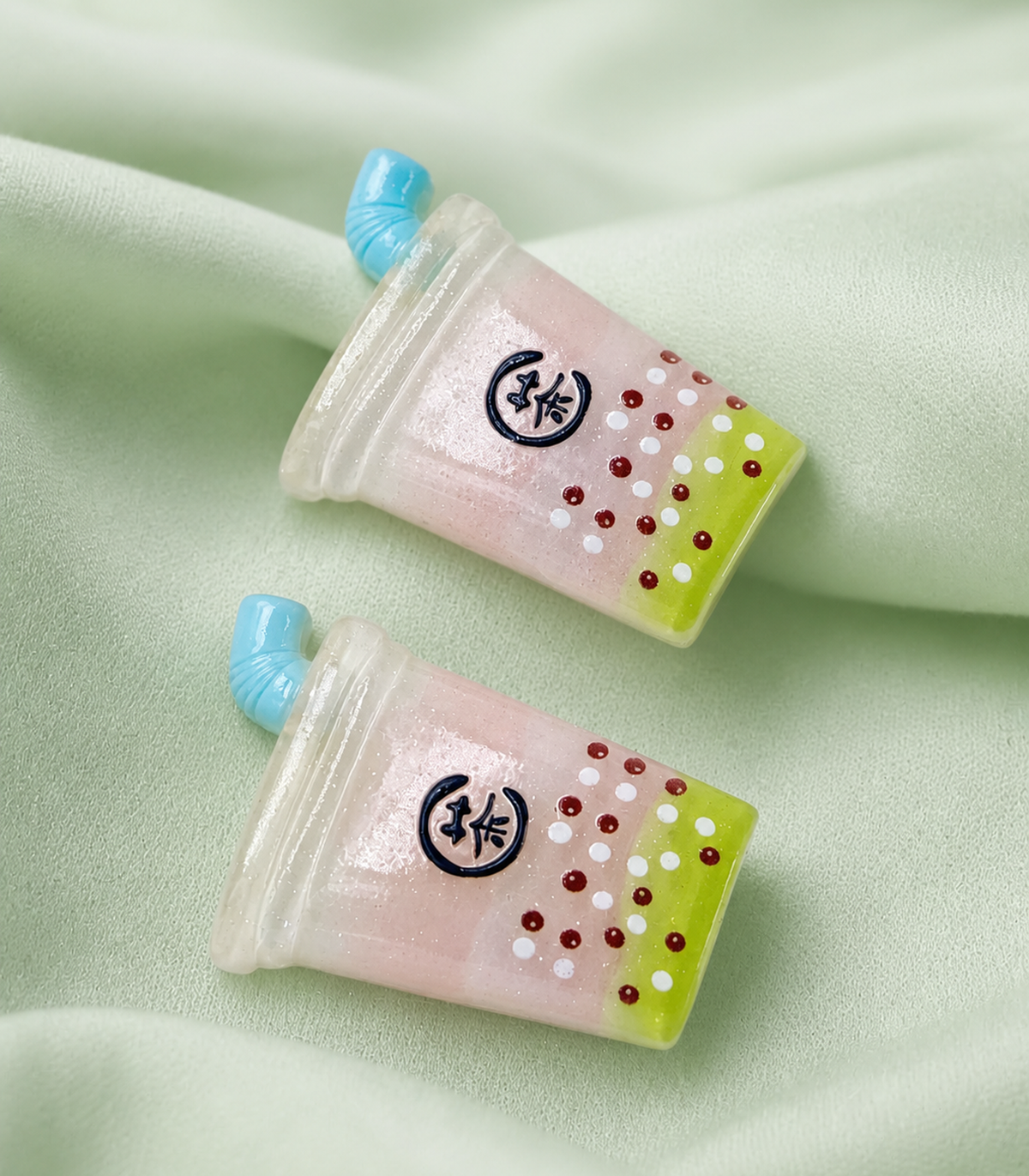 Blue Straw Drink Barrette Pair close-up view