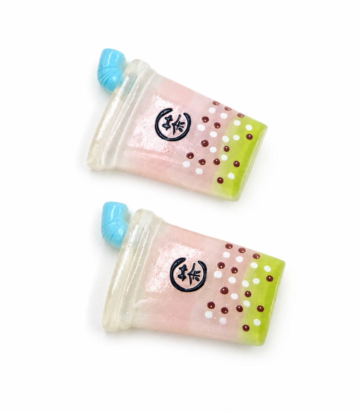 Blue Straw Drink Barrette Pair on white background