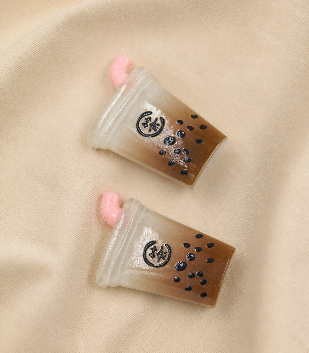 Bubble Tea Barrette Pair editorial flat lay
