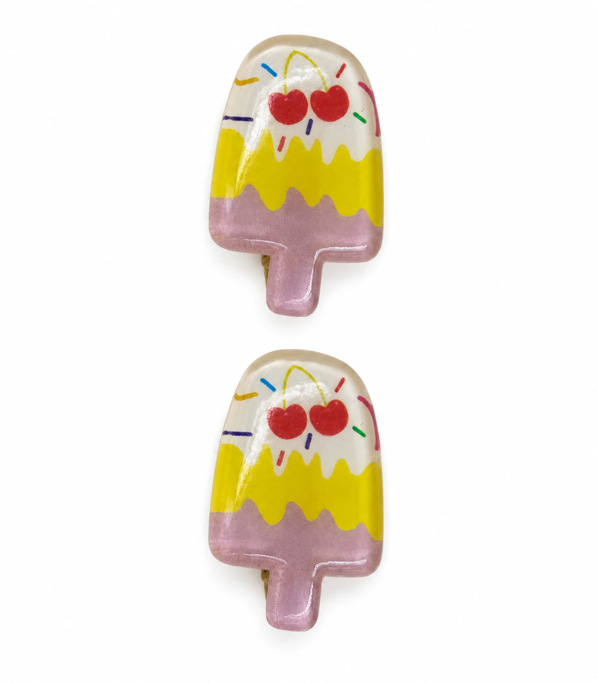 Cherry Sprinkle Layered Popsicle Clip Pair on a clean white background