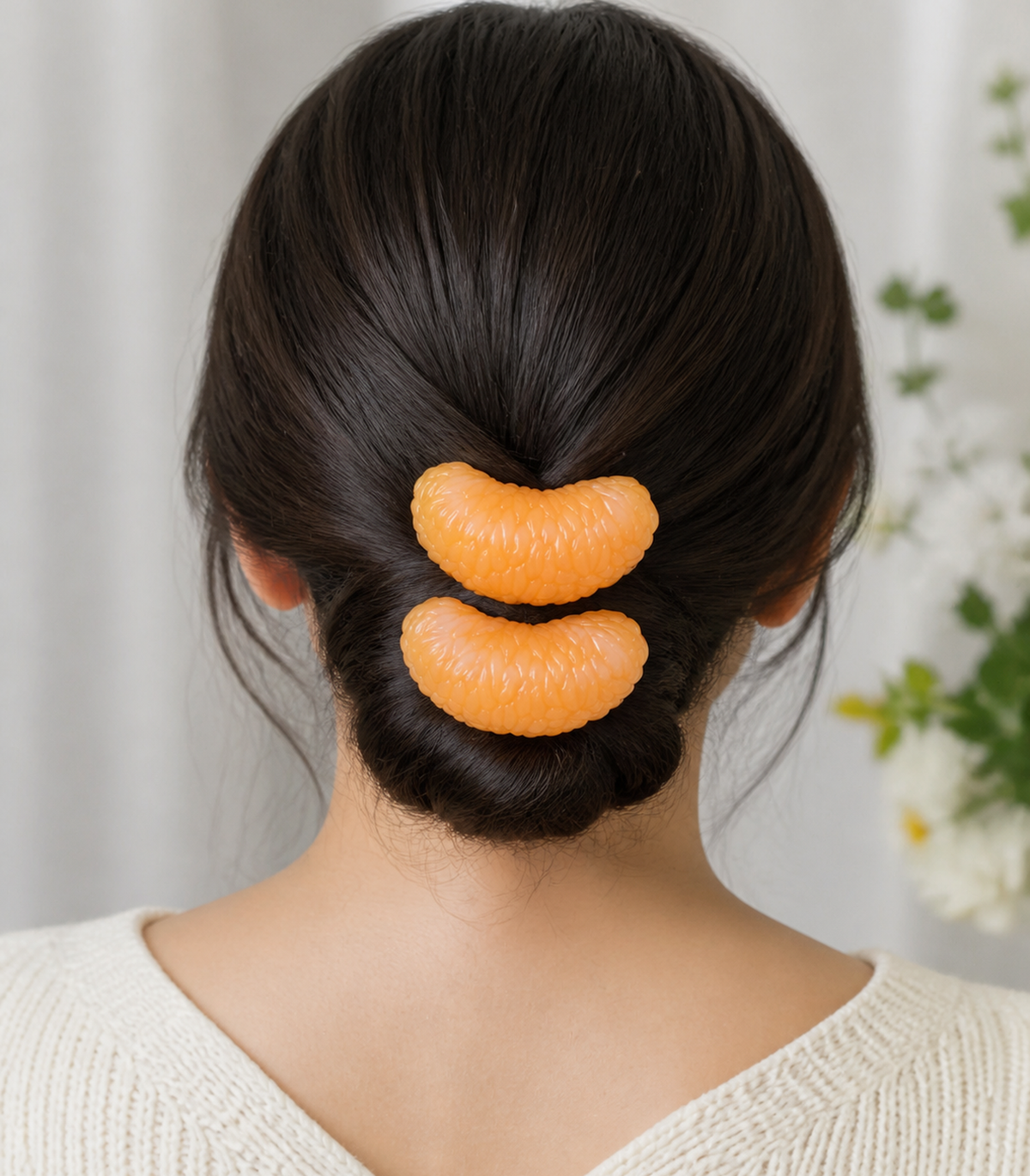 Citrus Segment Barrette Pair styled editorial view