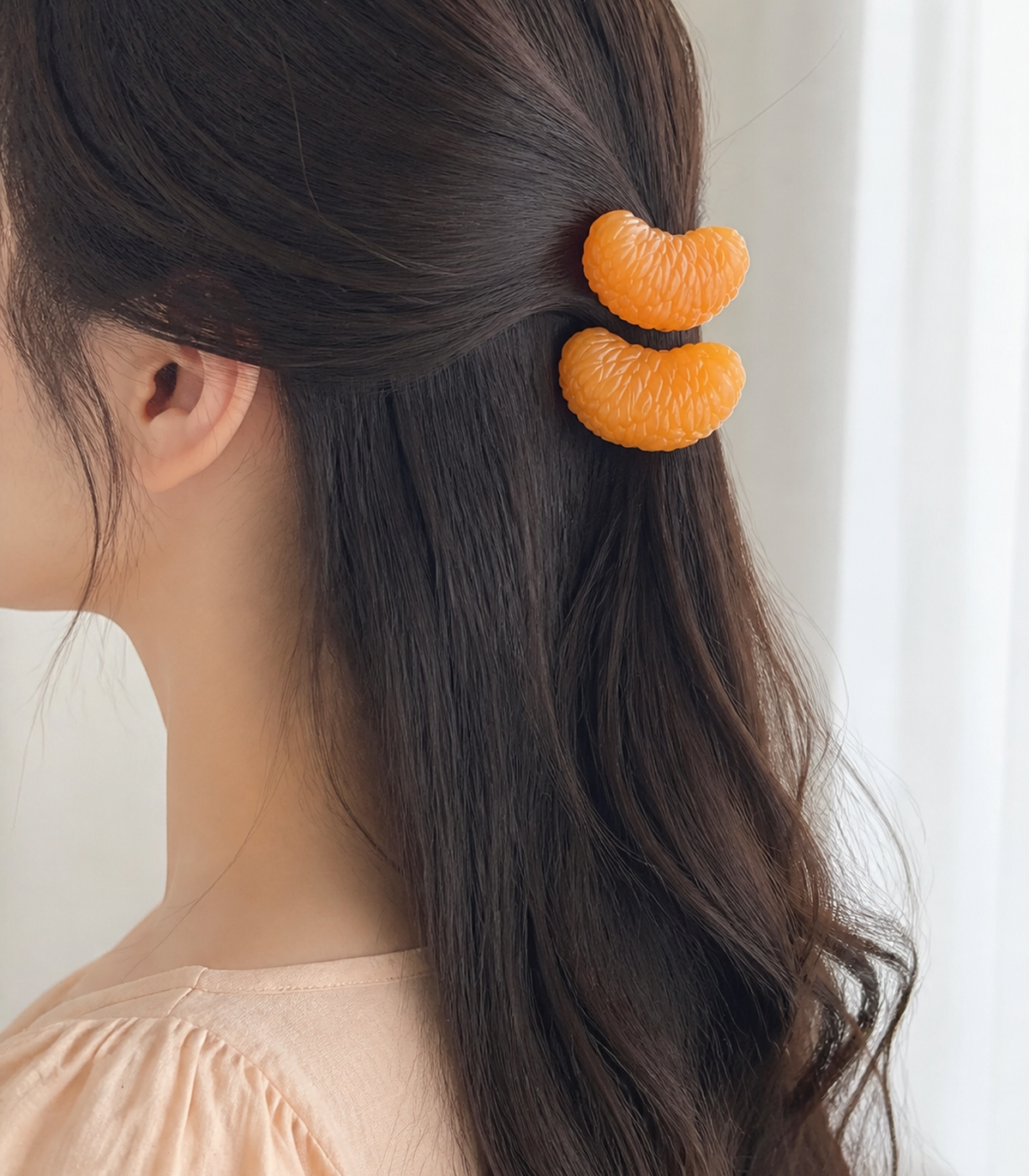 Citrus Segment Barrette Pair worn in hair