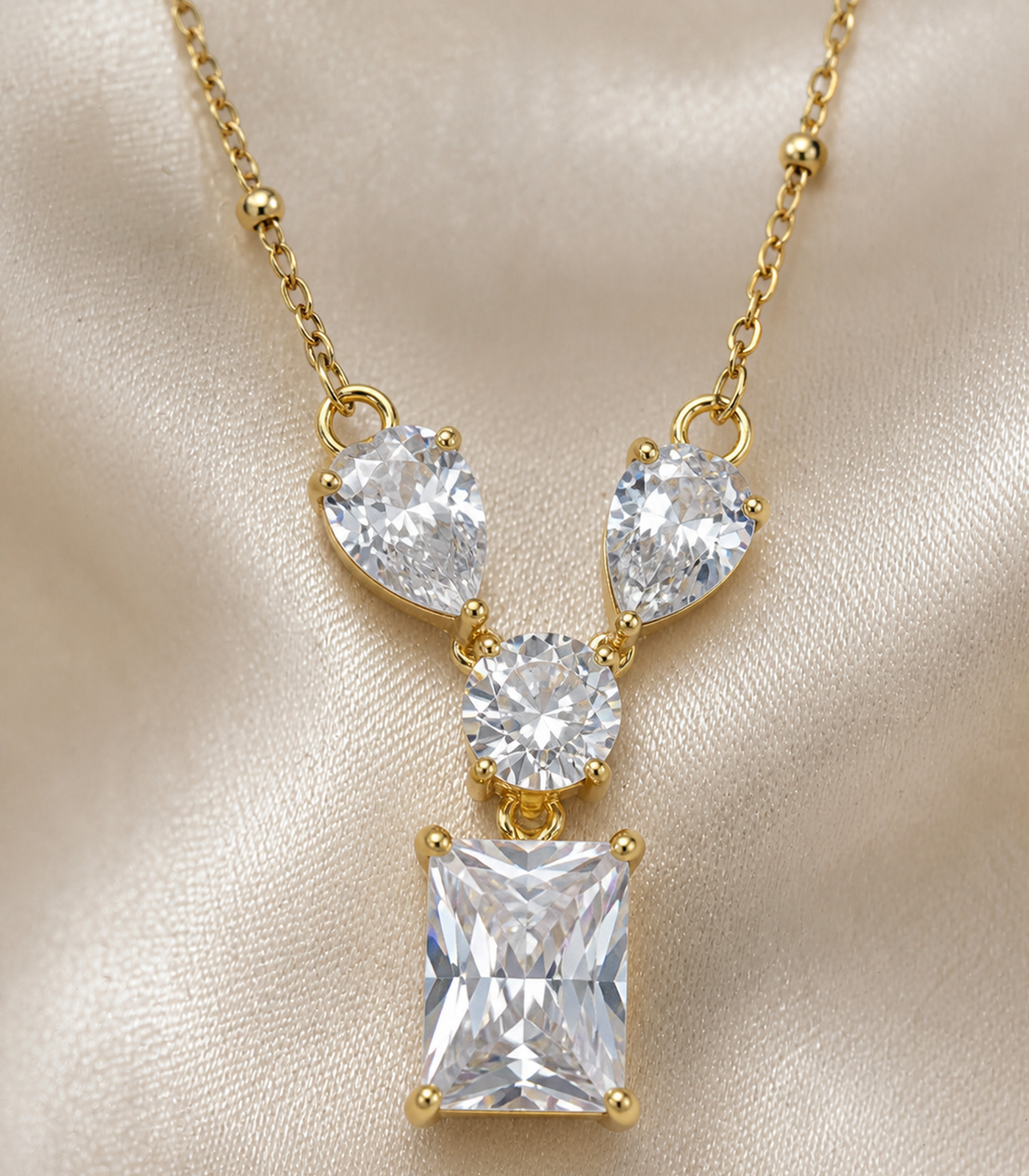Close-up of Clear Crystal Pendant Necklace