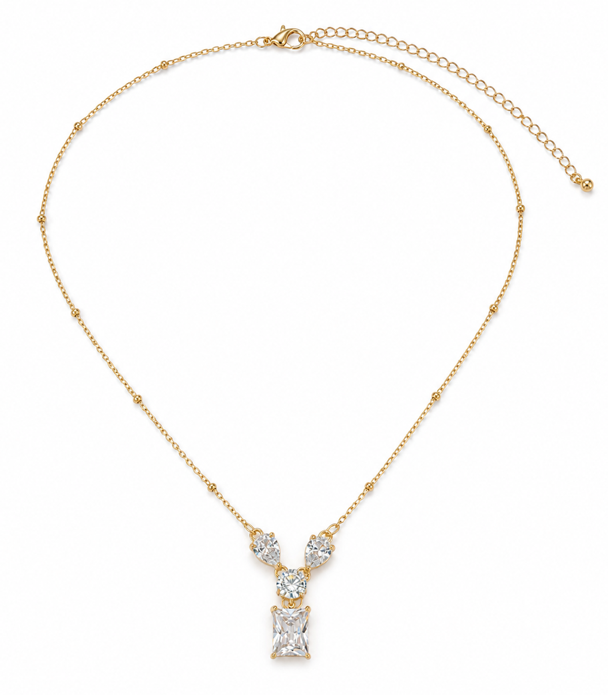 Clear Crystal Pendant Necklace on white background