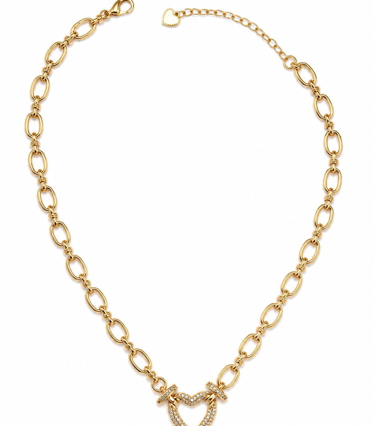 Crystal Heart Oval Link Necklace on a white background