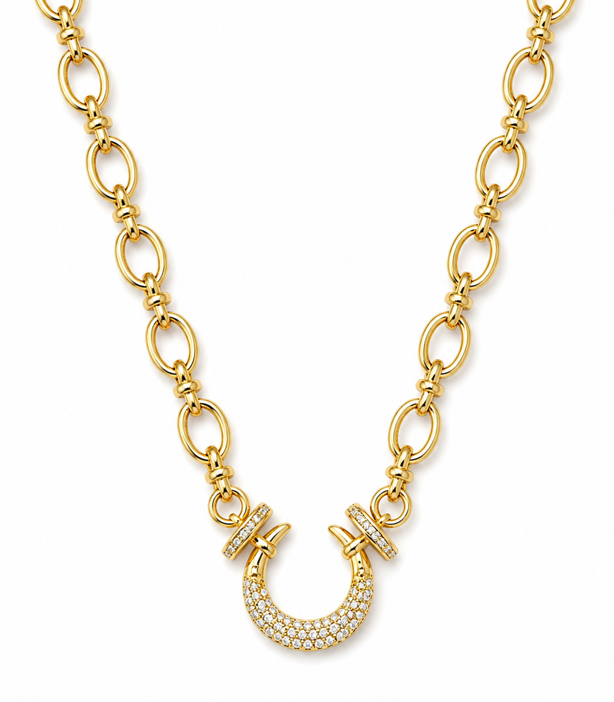 Crystal Horseshoe Oval Link Necklace on a white background