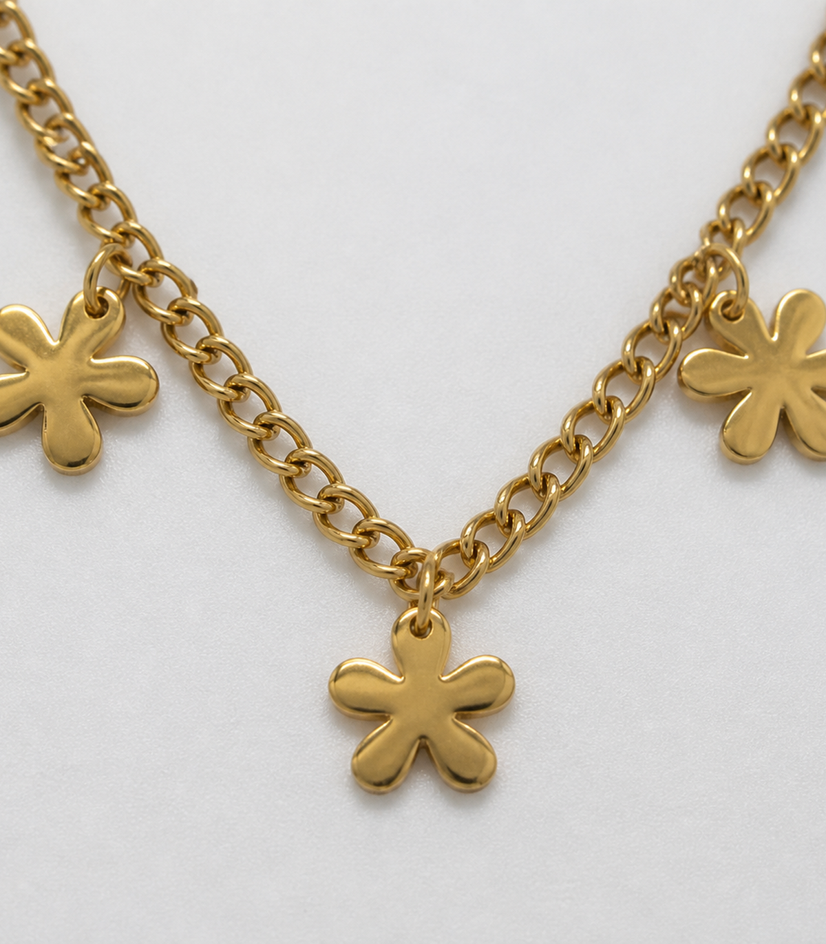 Close-up of Gold Five Flower Chain Necklace