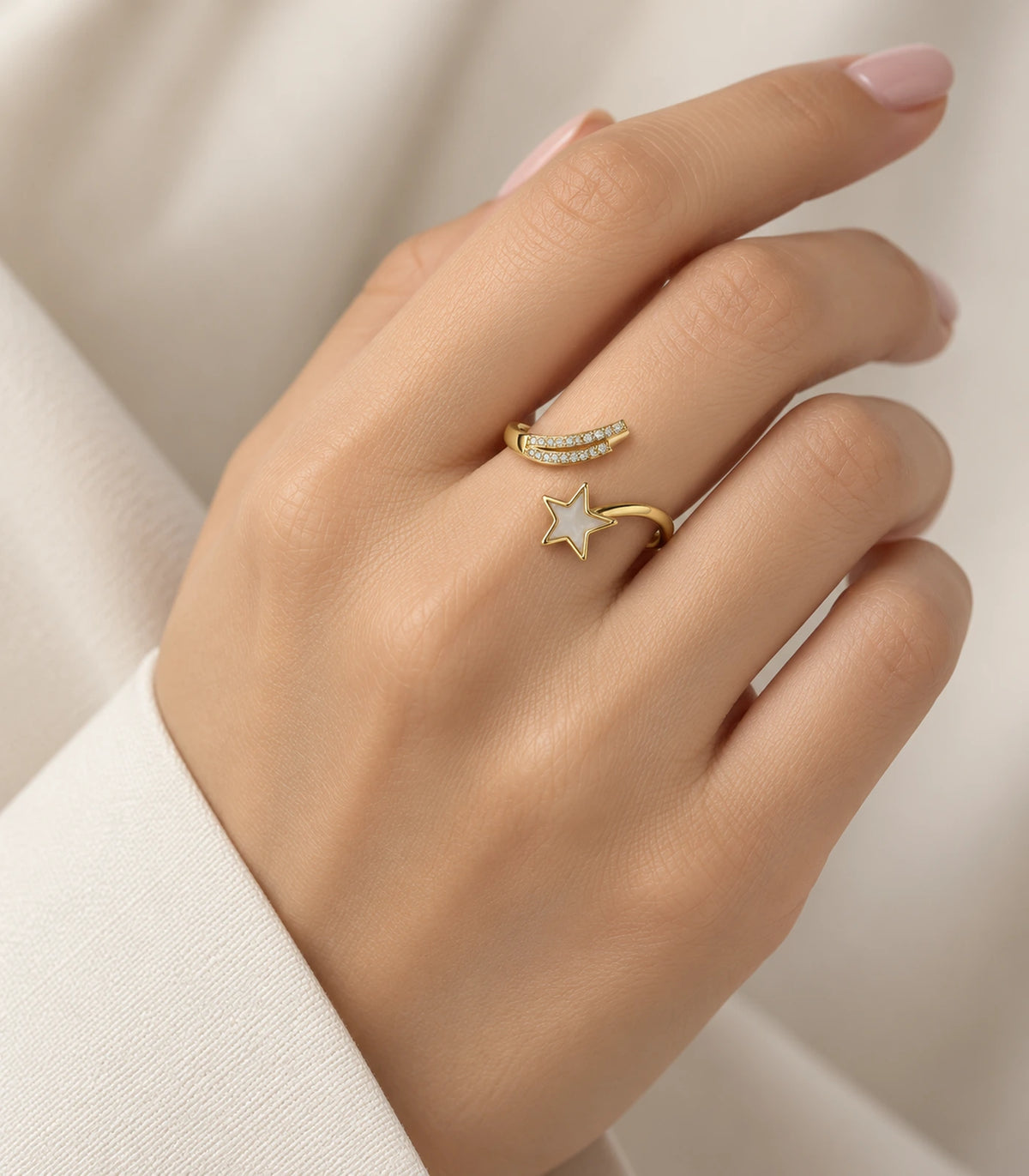 Gold Mother of Pearl Shooting Star Open Ring — model view