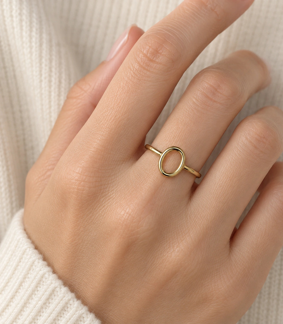 Gold Open Oval Minimal Ring worn on a hand