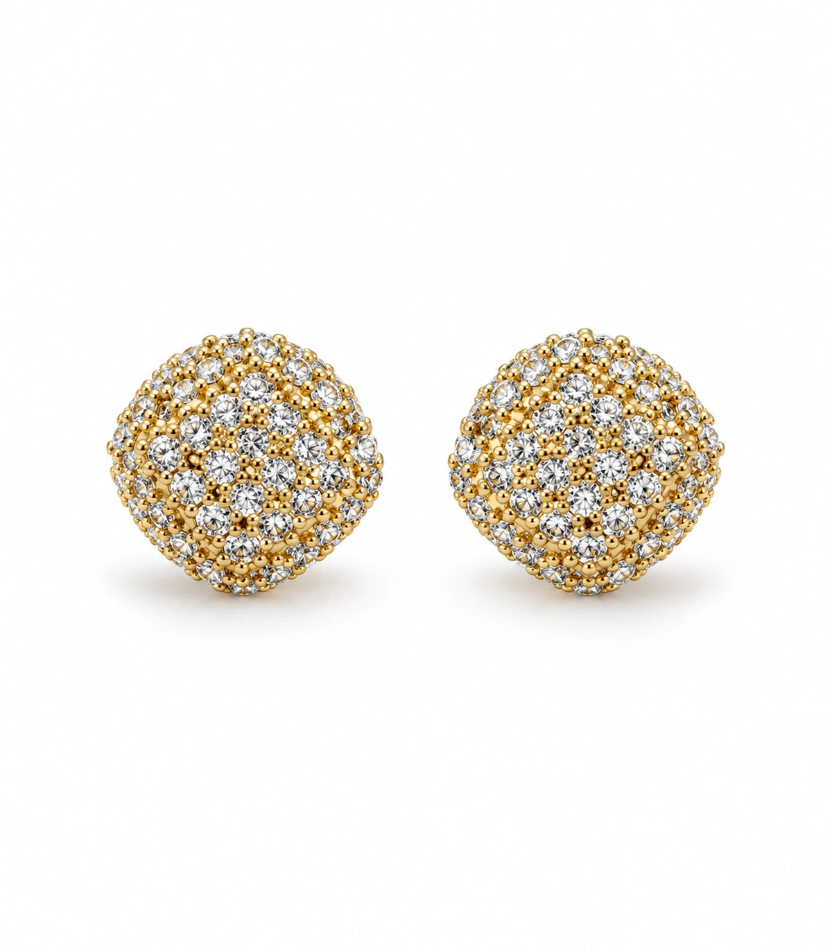 Gold-tone cushion cluster stud earrings, matching pair on a white background