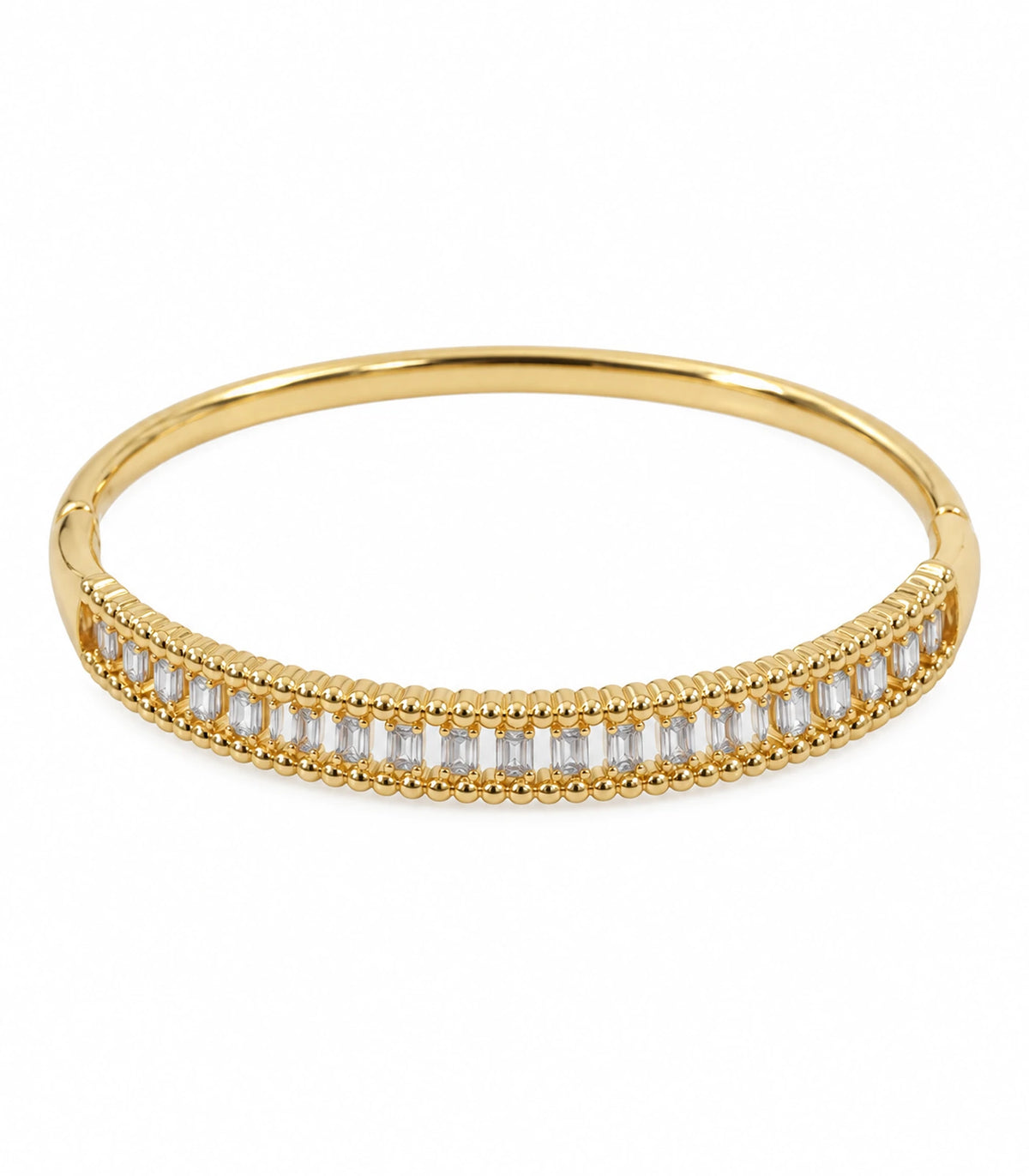 JIMIKI Gold-Tone Baguette Beaded Frame Bangle — bangle on white background #color_gold-tone / clear
