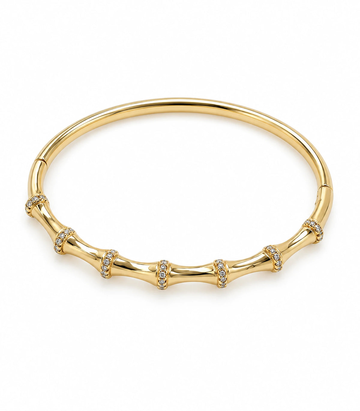 JIMIKI Gold-Tone Bamboo Pavé Collar Bangle — bangle on white background #color_gold-tone / clear