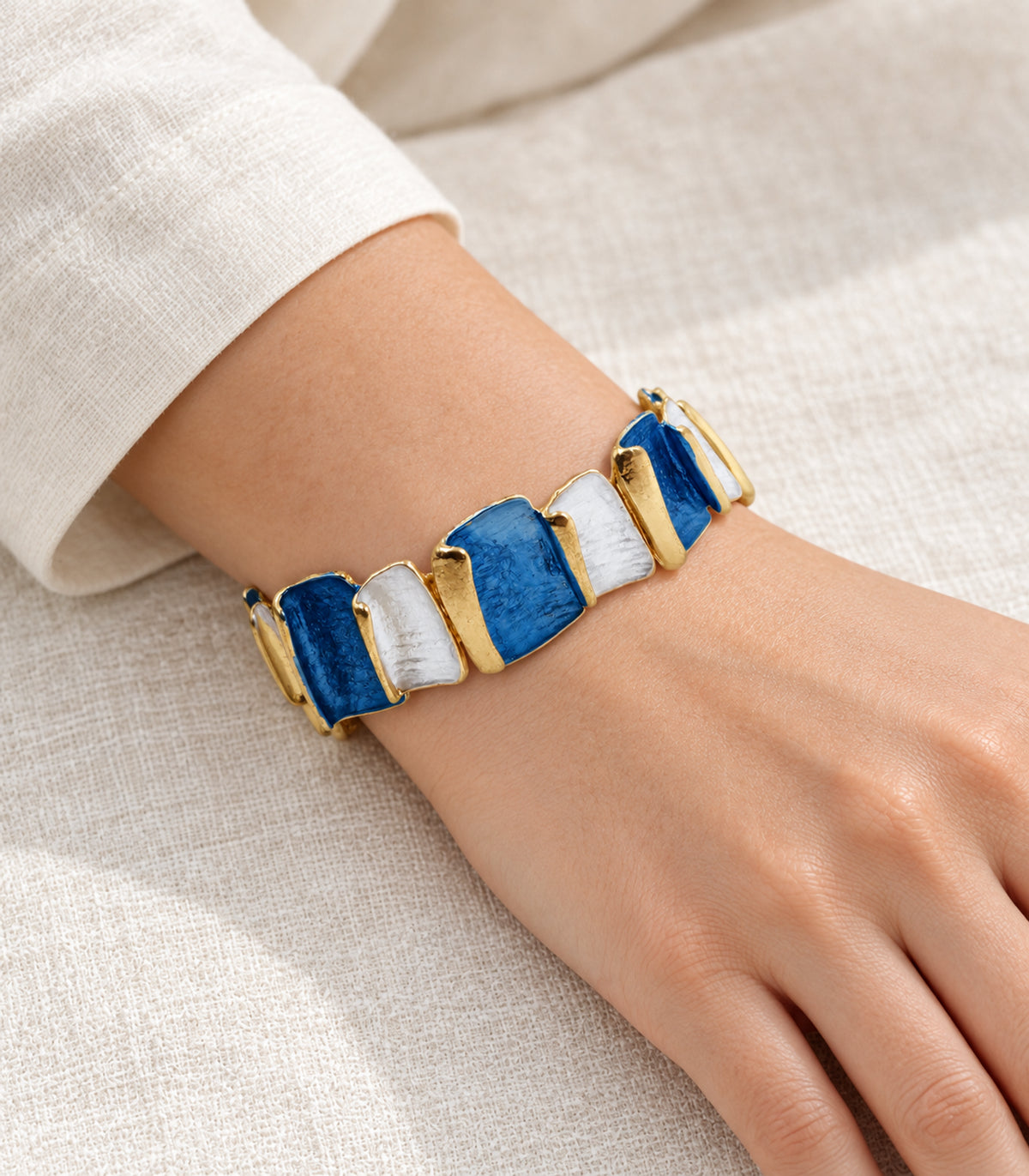 JIMIKI gold-tone blue and white rectangle panel bracelet — model