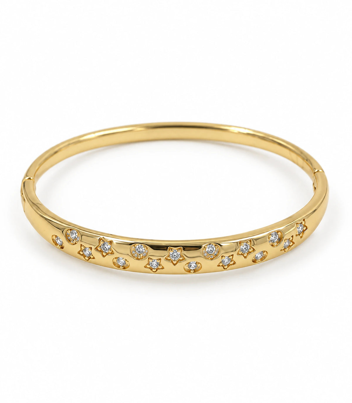 JIMIKI Gold-Tone Celestial Crystal Bangle — bangle on white background #color_gold-tone / clear