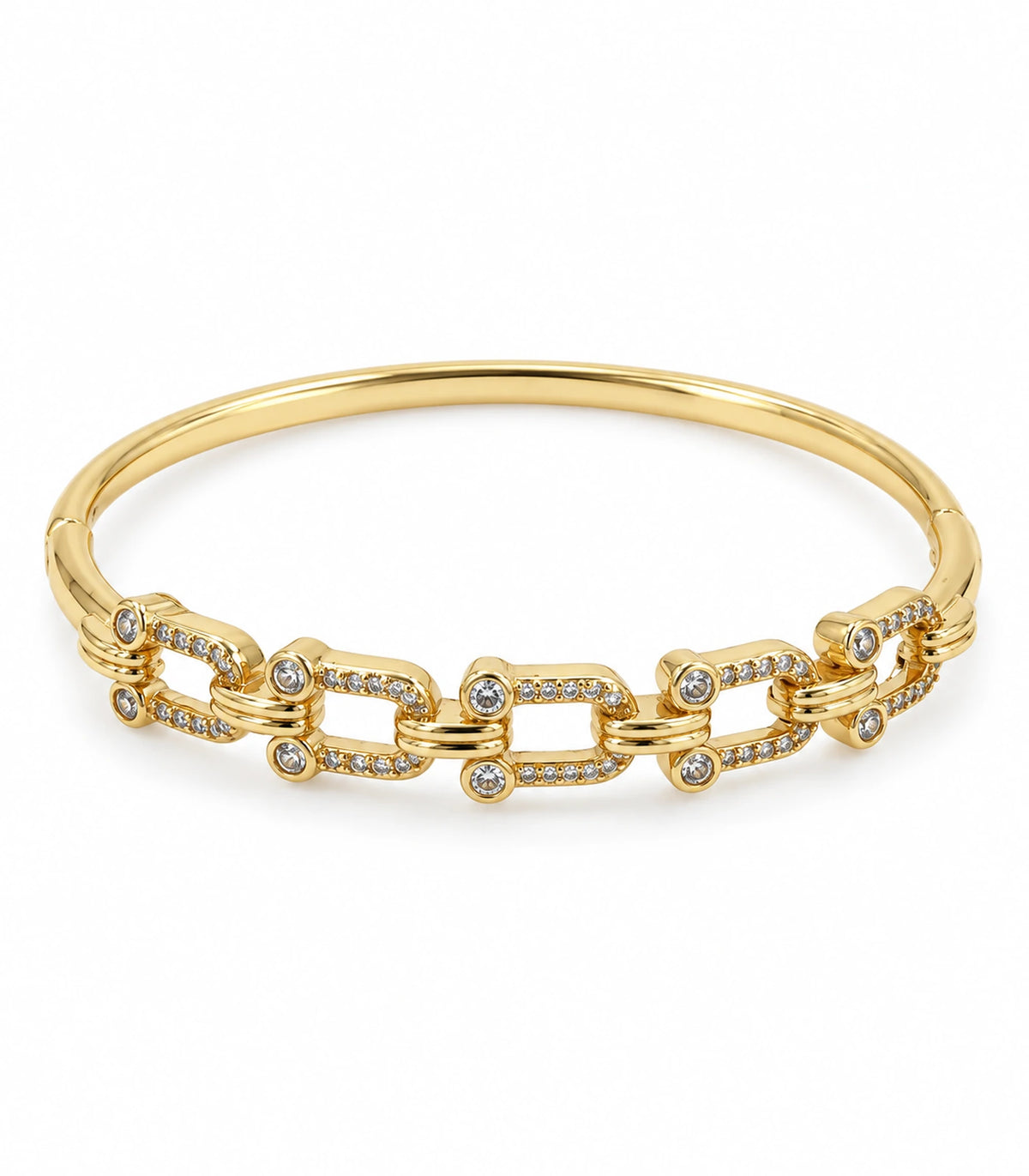 JIMIKI Gold-Tone Crystal Open Link Bangle — bangle on white background #color_gold-tone / clear