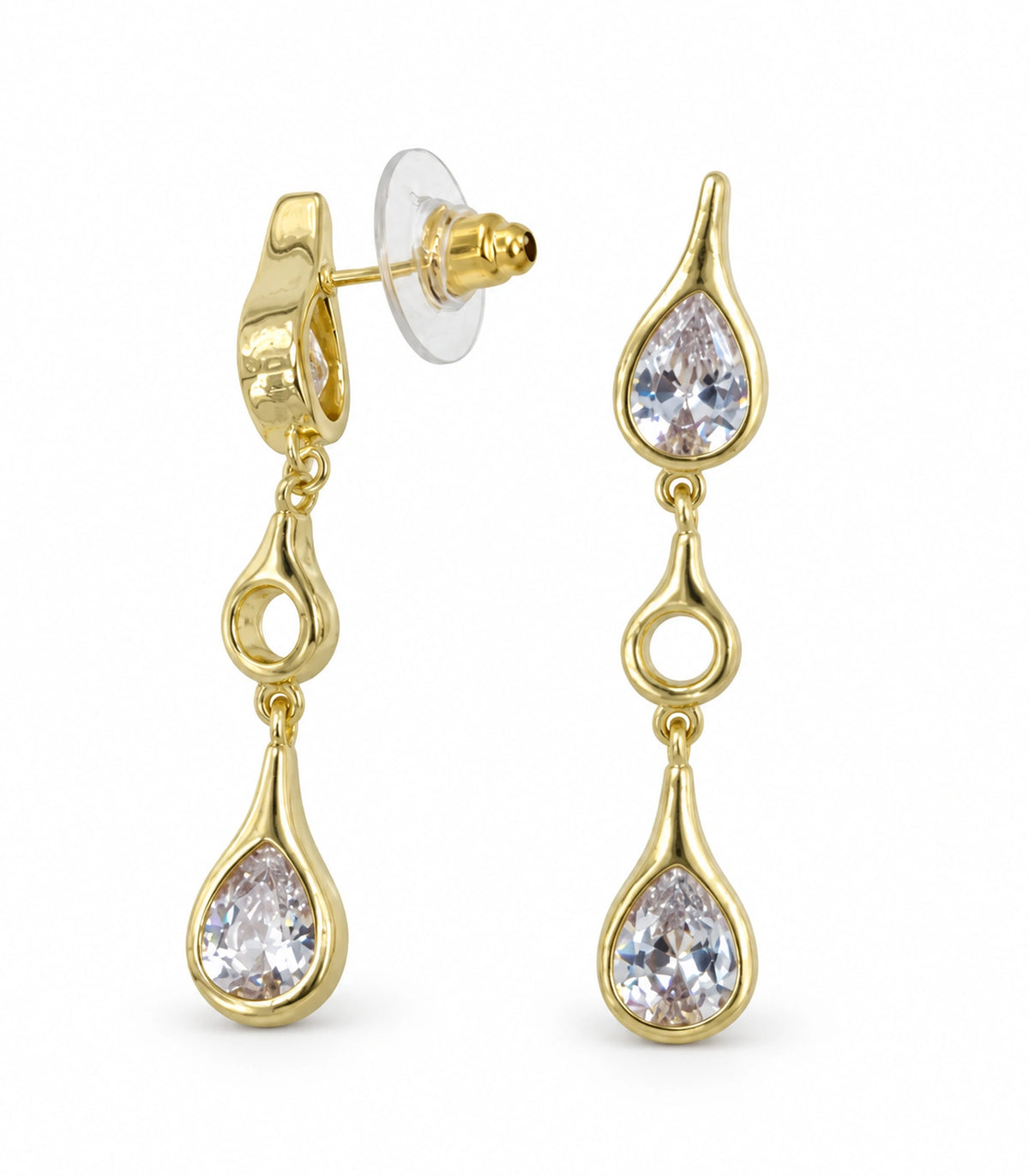 JIMIKI Crystal Teardrop Open Link Drop Earring Pair in Gold tone, white background product view #color_gold tone