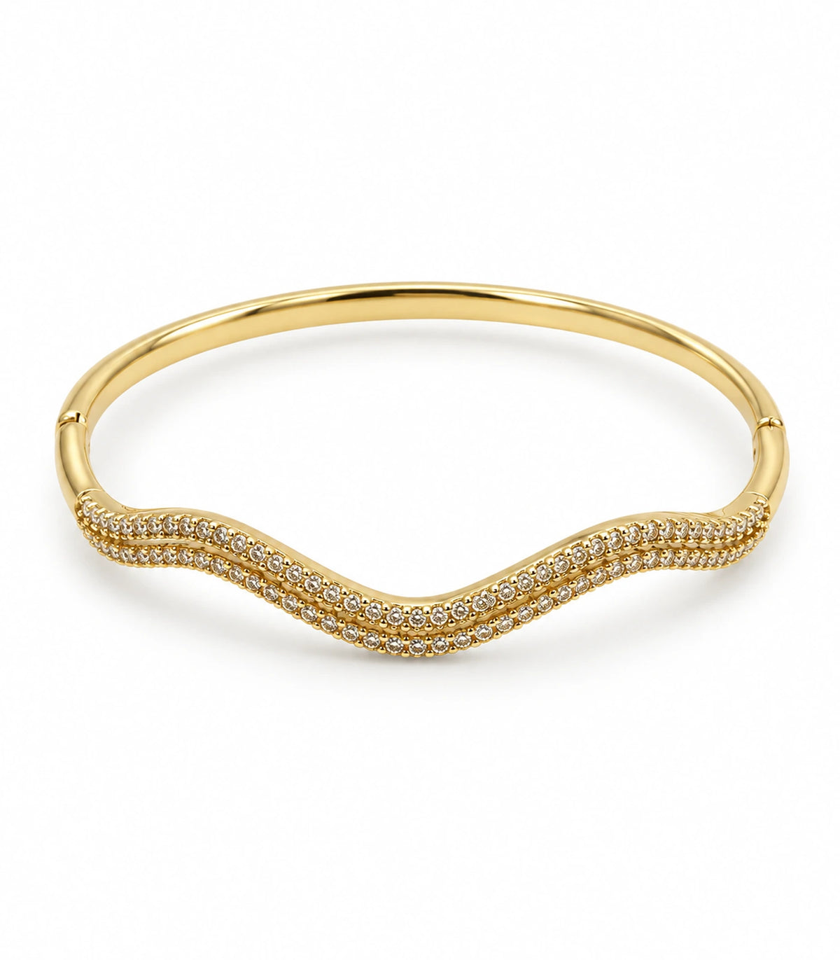 JIMIKI Gold-Tone Double Wave Pavé Bangle — bangle on white background #color_gold-tone / clear