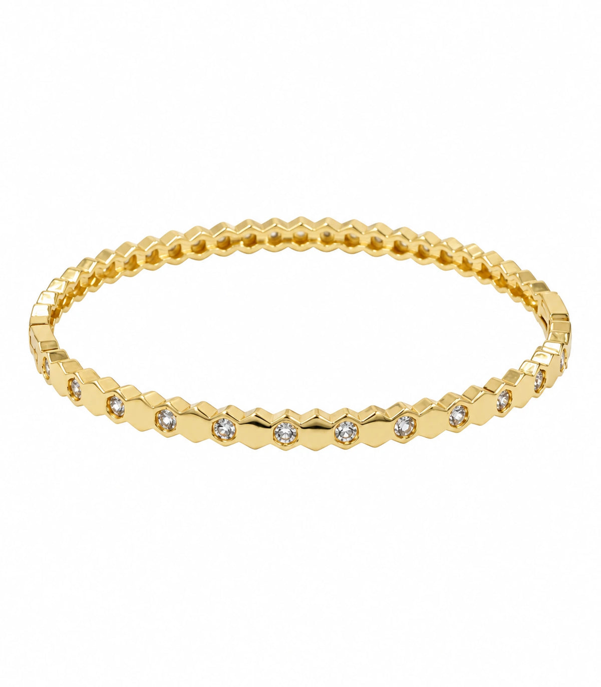 JIMIKI Gold-Tone Faceted Bezel Crystal Bangle — bangle on white background #color_gold-tone / clear