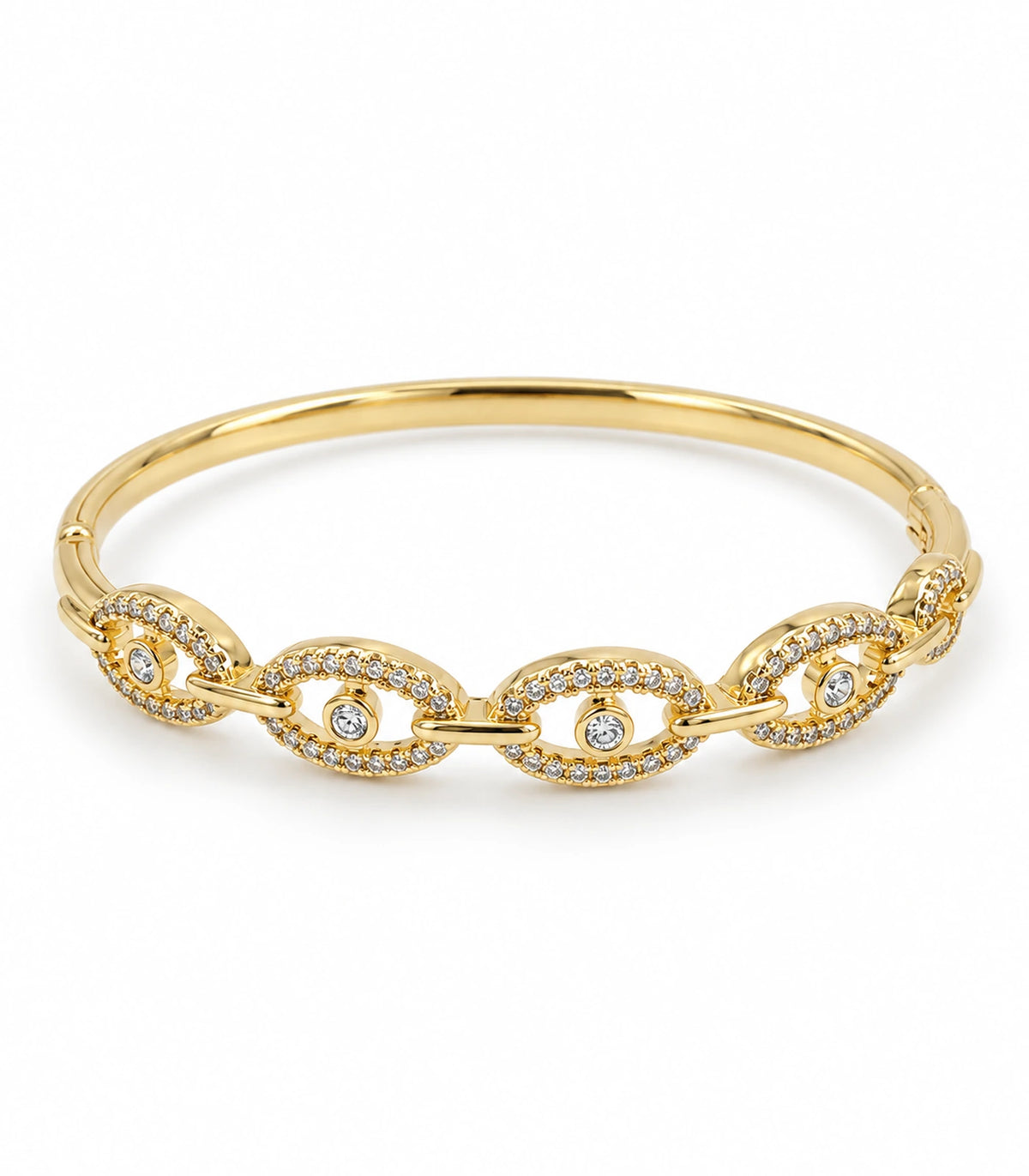 JIMIKI Gold-Tone Four Oval Halo Crystal Bangle — bangle on white background #color_gold-tone / clear