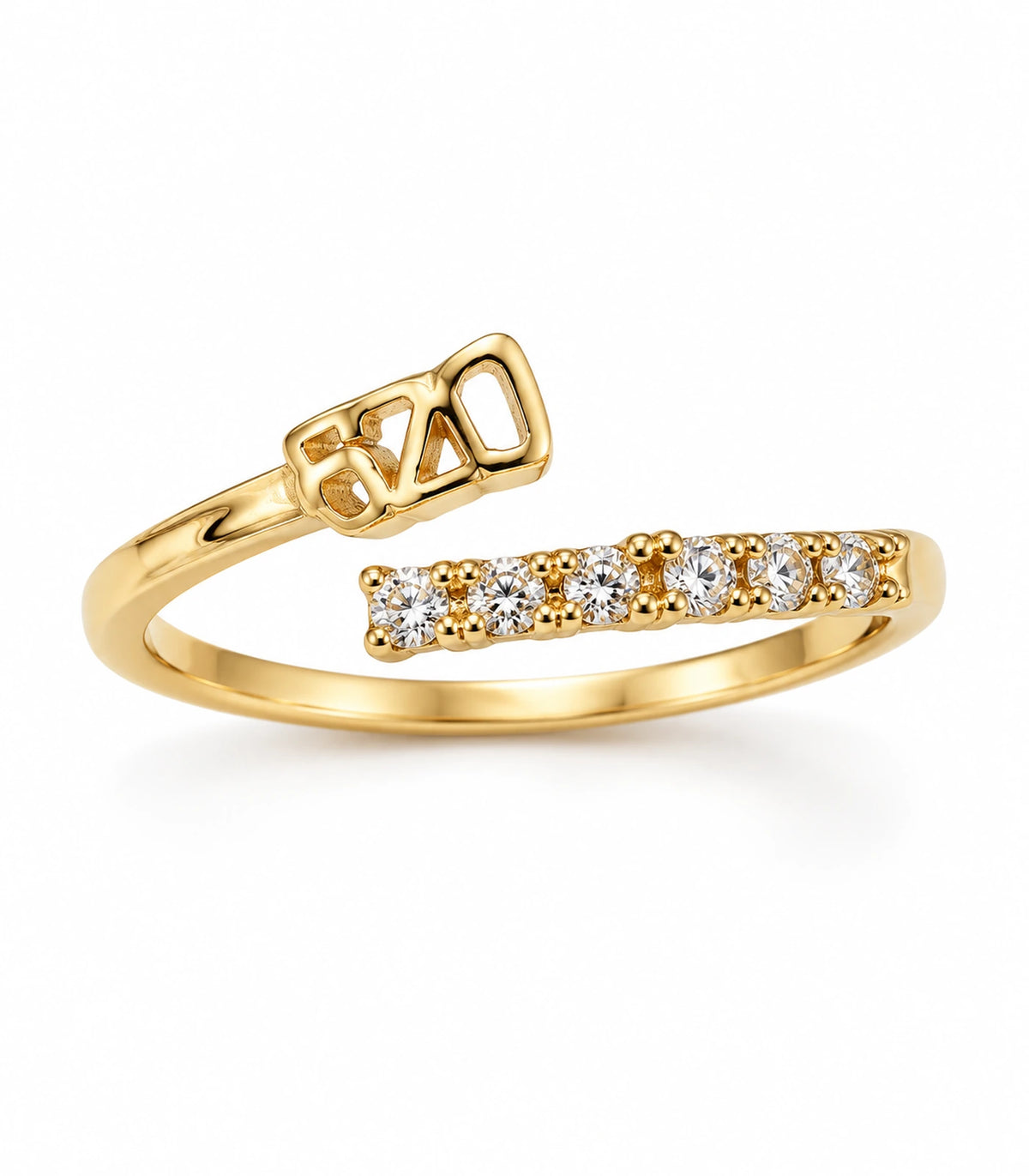 Gold Tone Geometric Pave Open Ring — Front product view on a clean white background