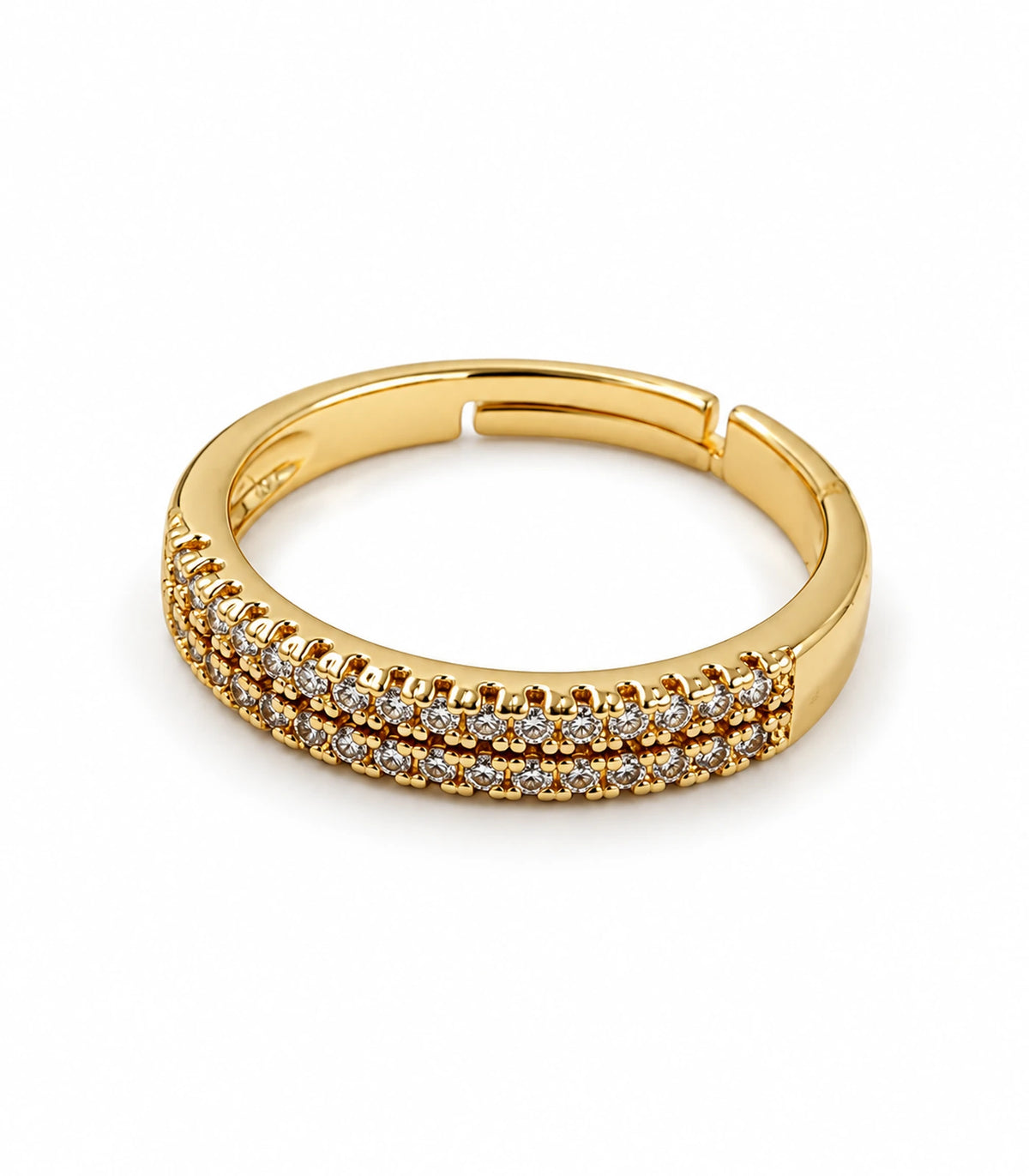JIMIKI Gold Tone Multi Row Crystal Adjustable Ring in Gold Tone - ring on white #color_gold-tone