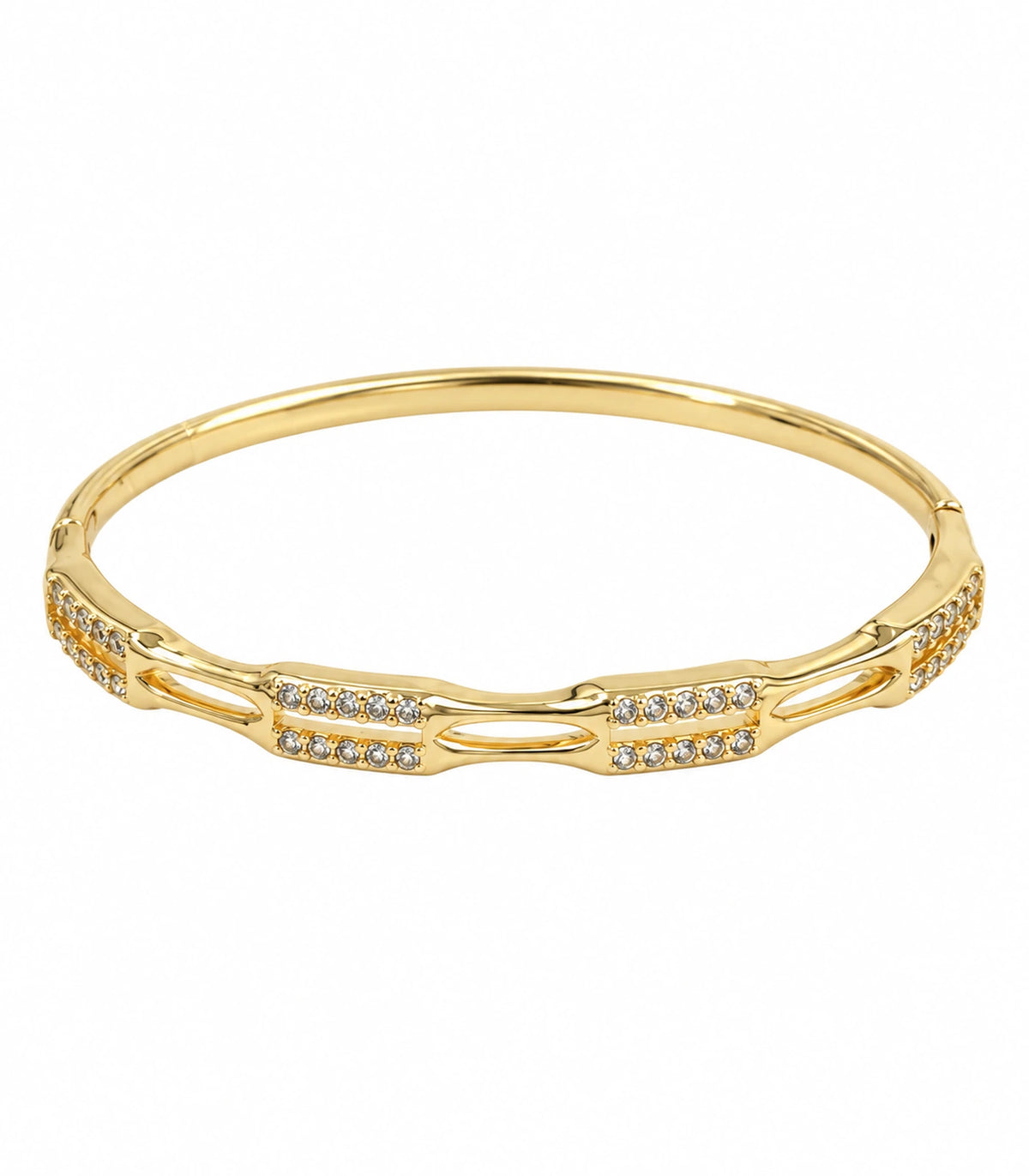 JIMIKI Gold-Tone Open Link Double Row Crystal Bangle — bangle on white background #color_gold-tone / clear