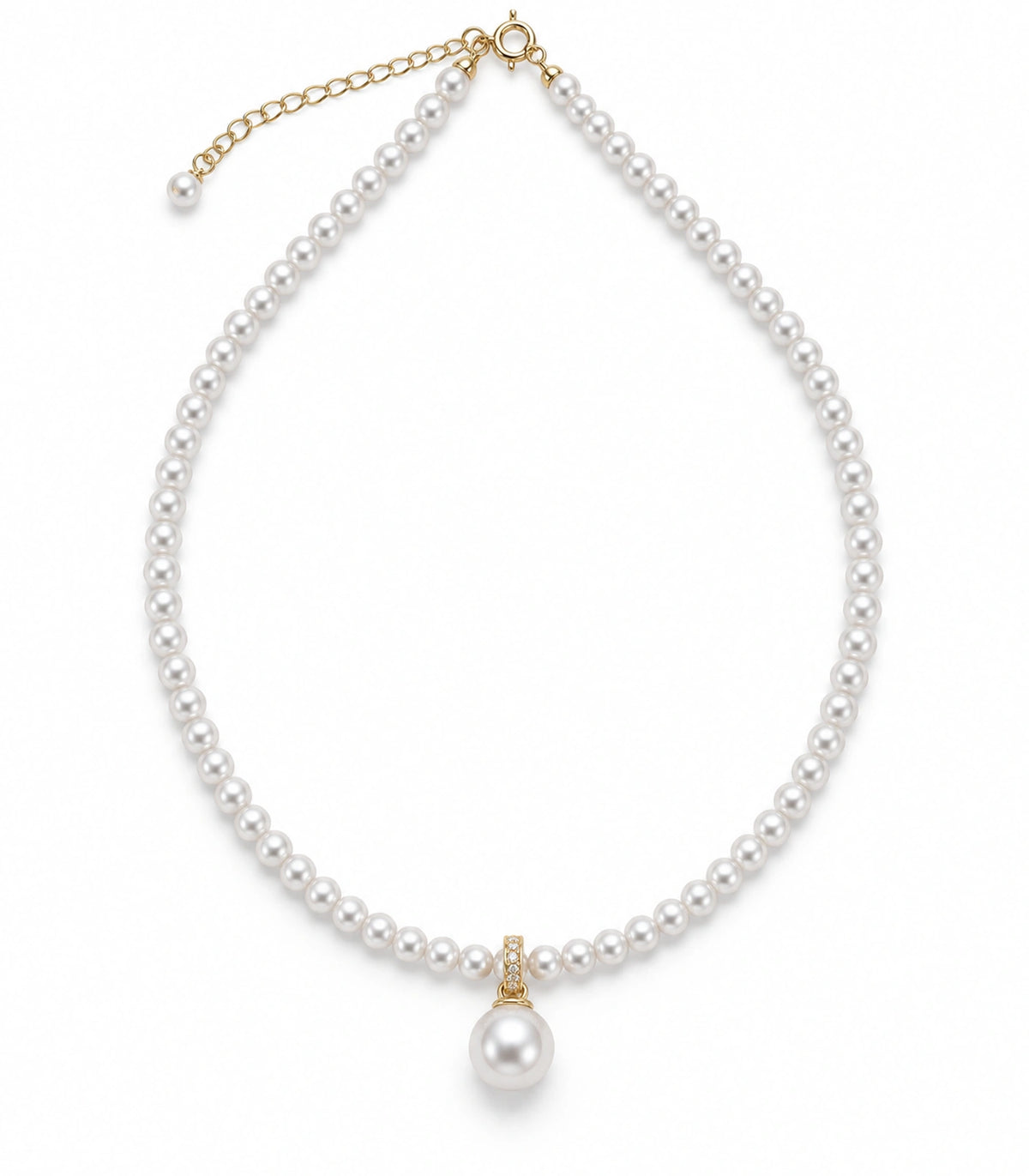 JIMIKI Gold-Tone Pavé Bail Pearl Drop Necklace in Gold-tone, on a white background