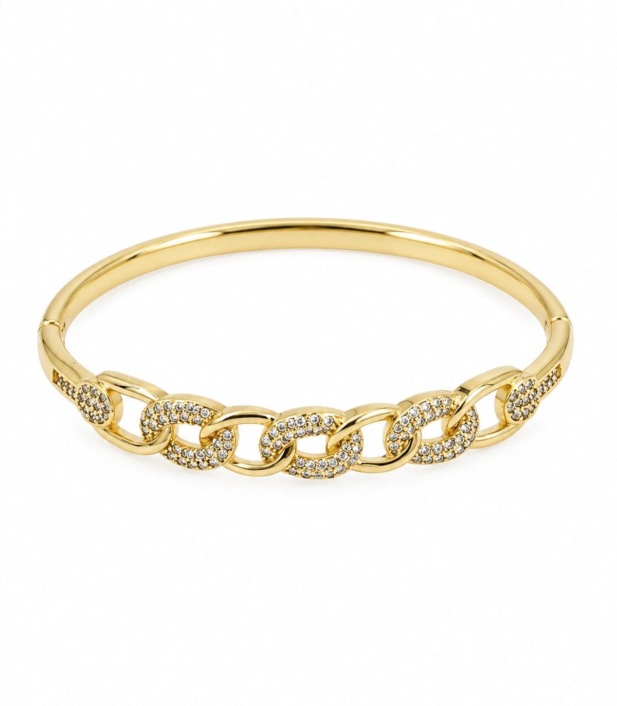 JIMIKI Gold-Tone Pavé Chain Link Bangle — bangle on white background #color_gold-tone / clear