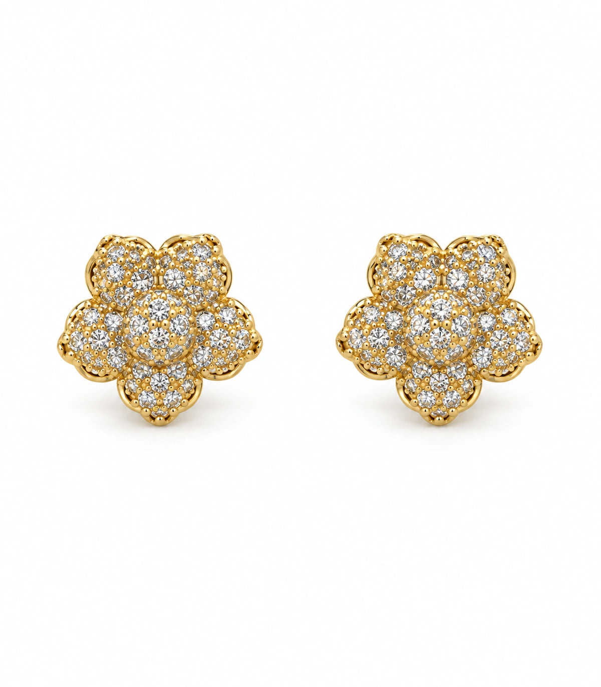JIMIKI Gold Tone Pave Flower Stud Earrings - white-background #color_gold-tone