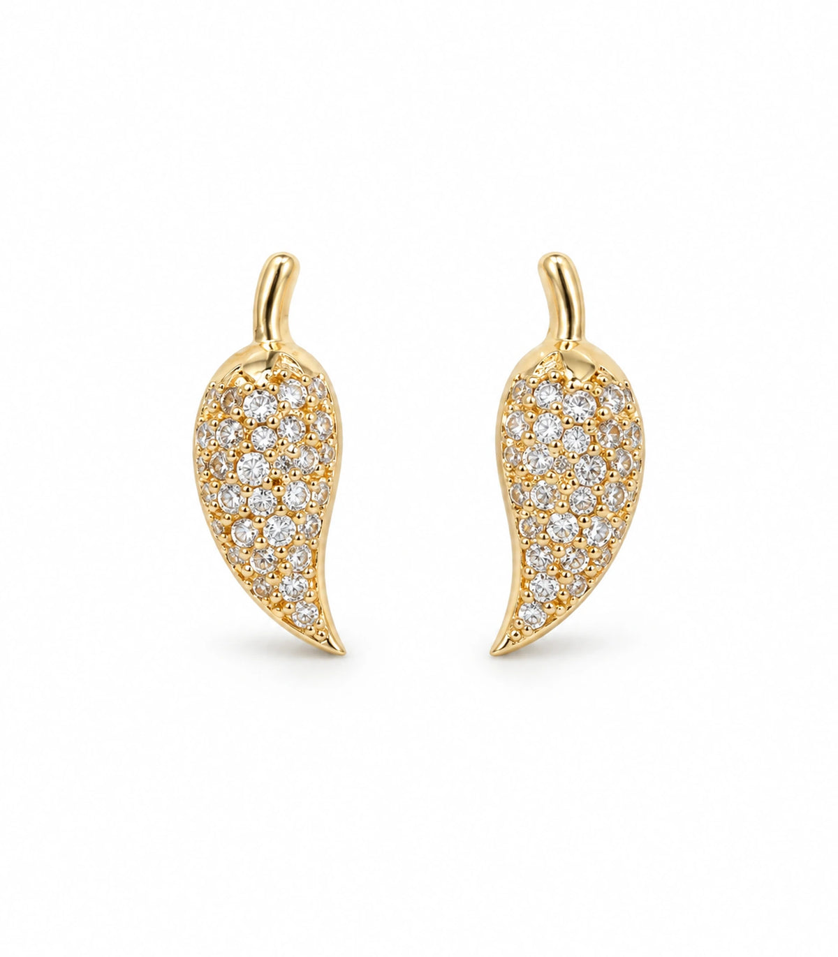 JIMIKI Gold Tone Pave Leaf Stud Earrings - white-background #color_gold-tone
