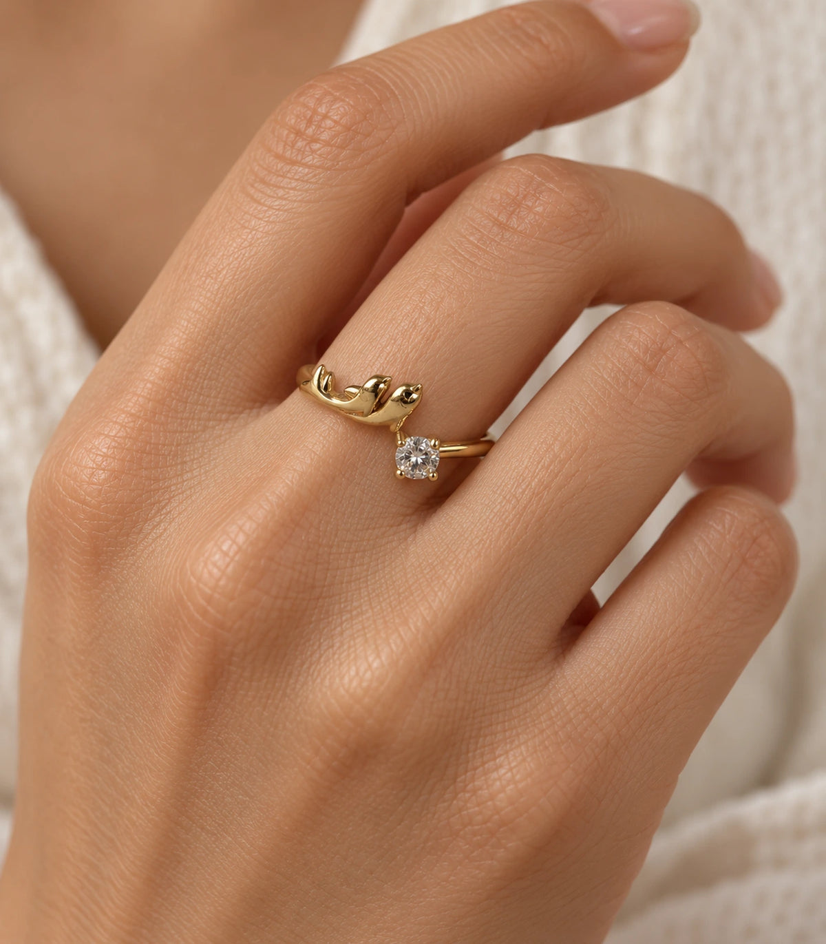 JIMIKI Gold Tone Round Crystal Sculptural Adjustable Ring in Gold Tone - close-up details #color_gold-tone