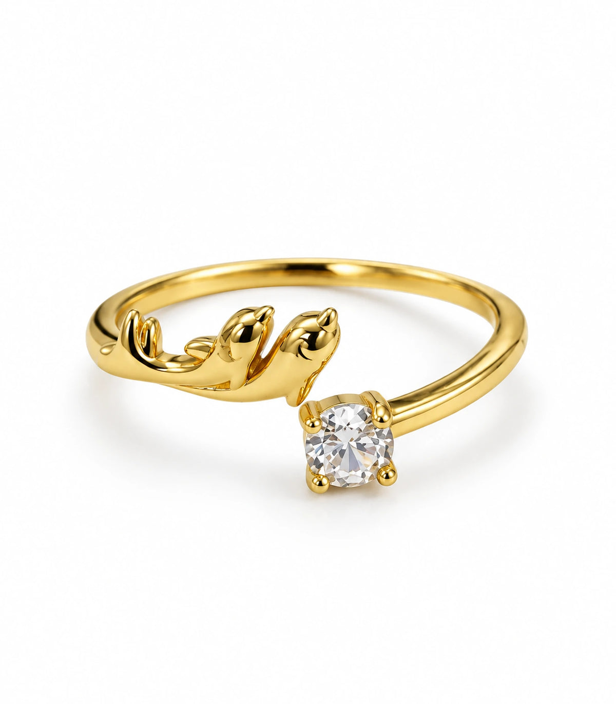 JIMIKI Gold Tone Round Crystal Sculptural Adjustable Ring in Gold Tone - ring on white #color_gold-tone