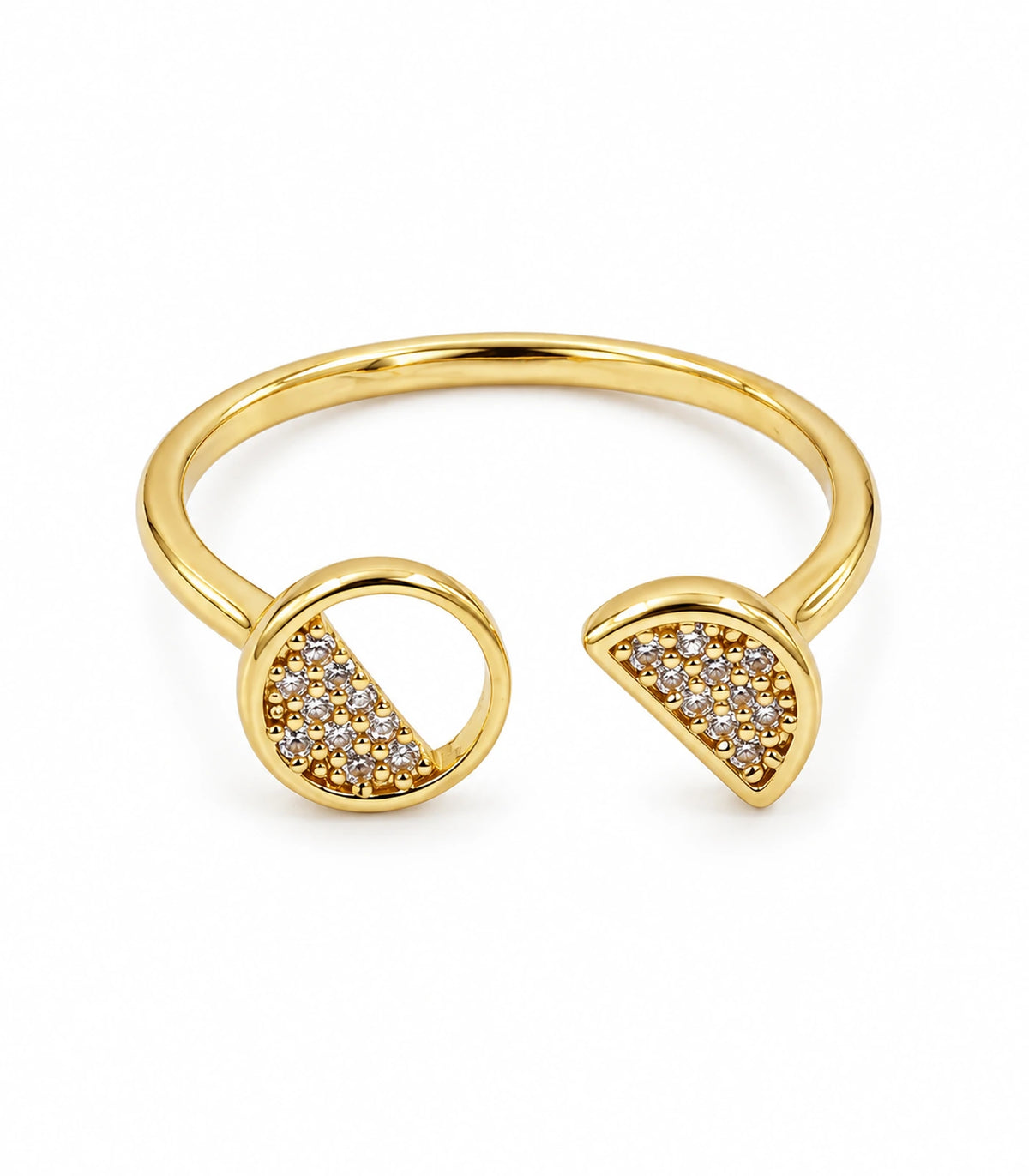 Gold Two-Shape Pavé Open Ring on a white background