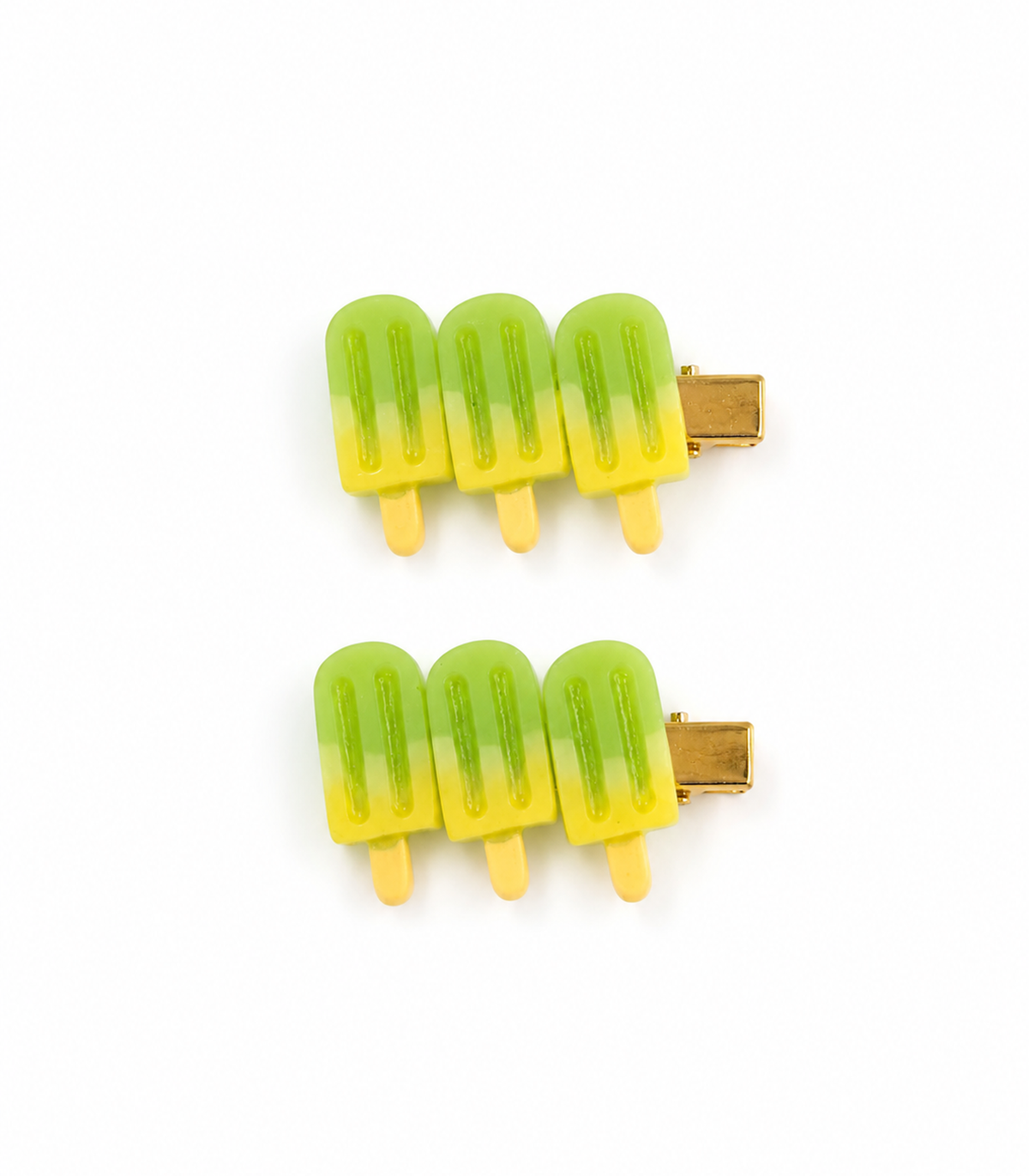 Green Popsicle Trio Clip Pair on a white background
