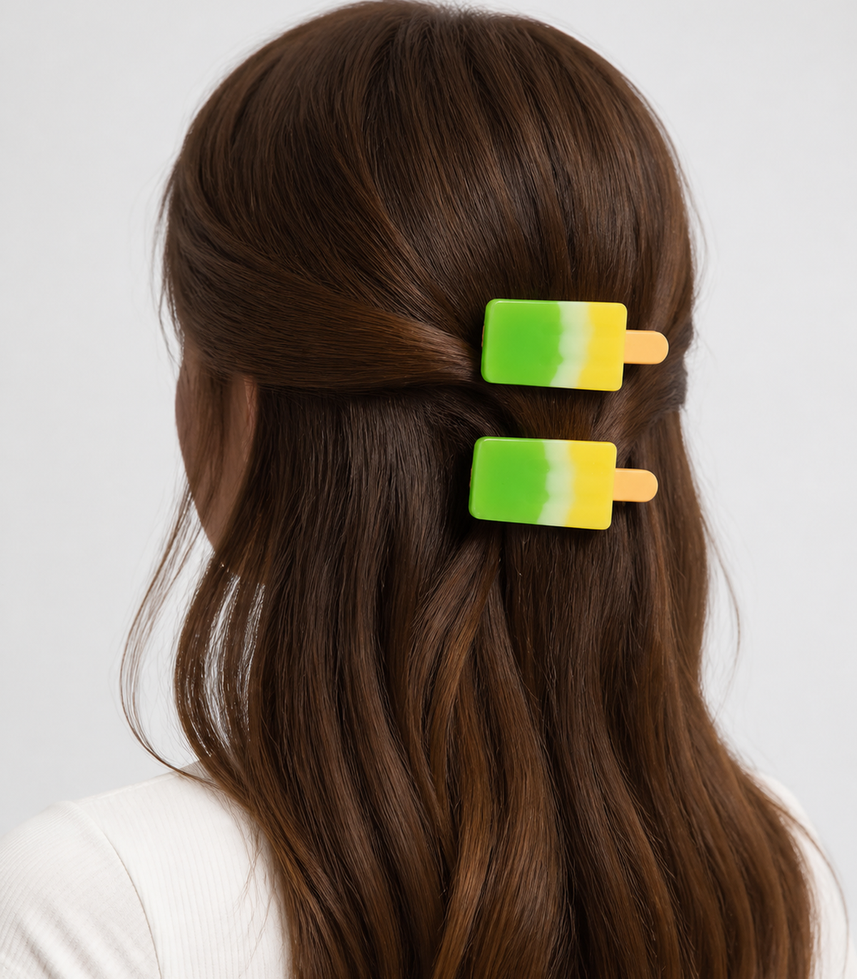 Green Yellow Popsicle Clip Pair in a styled editorial view