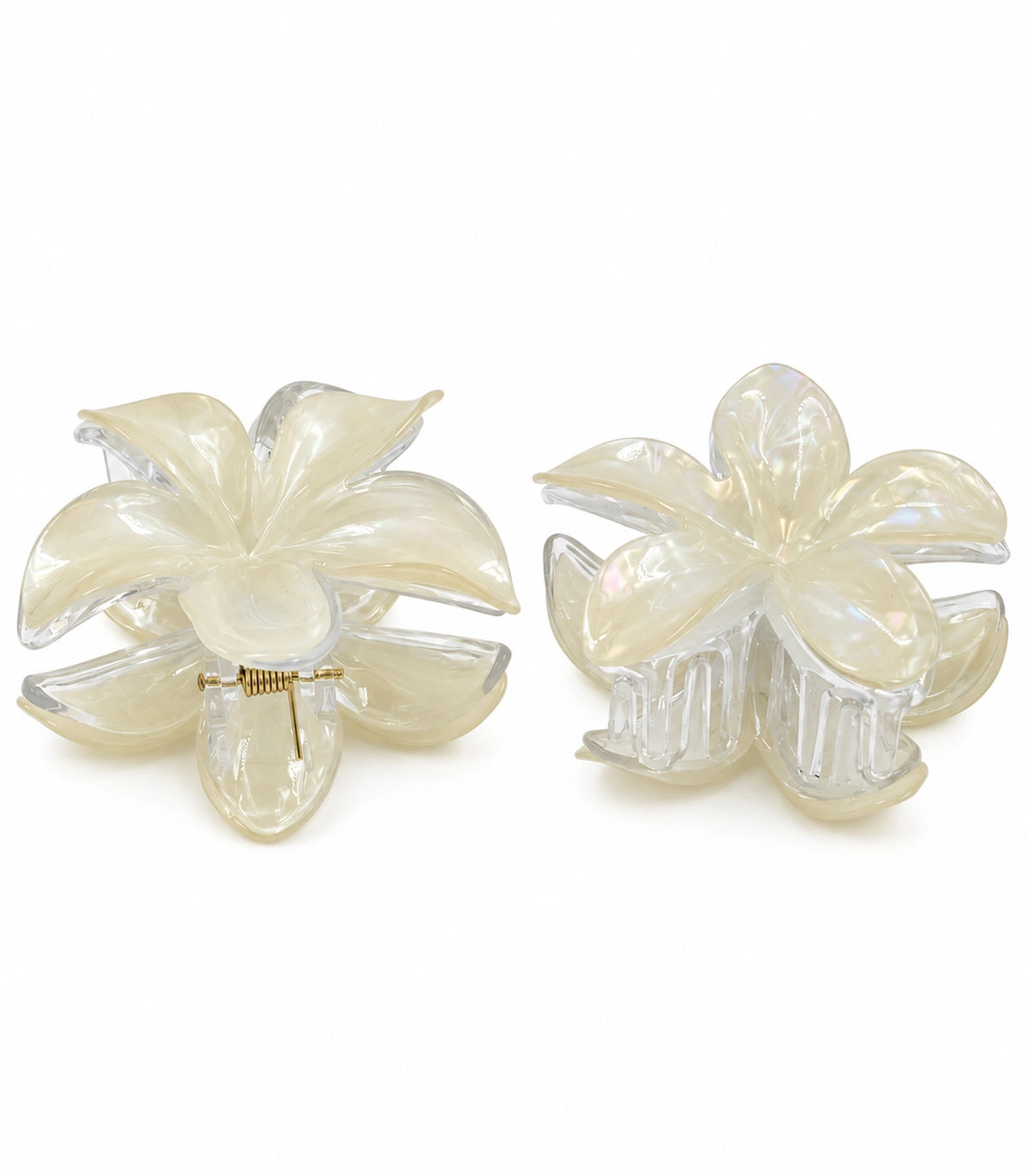 JIMIKI Iridescent Five Petal Flower Hair Claw Clips in Ivory, white background product view #color_ivory