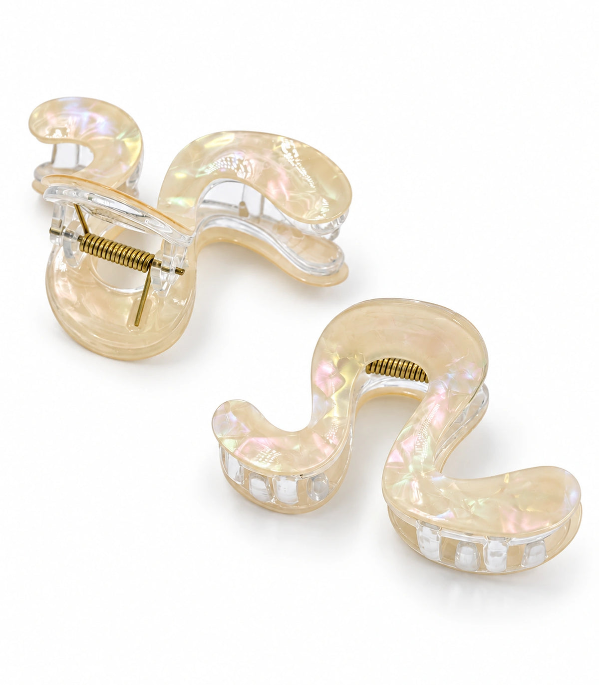 JIMIKI Iridescent S Shaped Hair Claw Clips in Ivory, white background product view #color_ivory