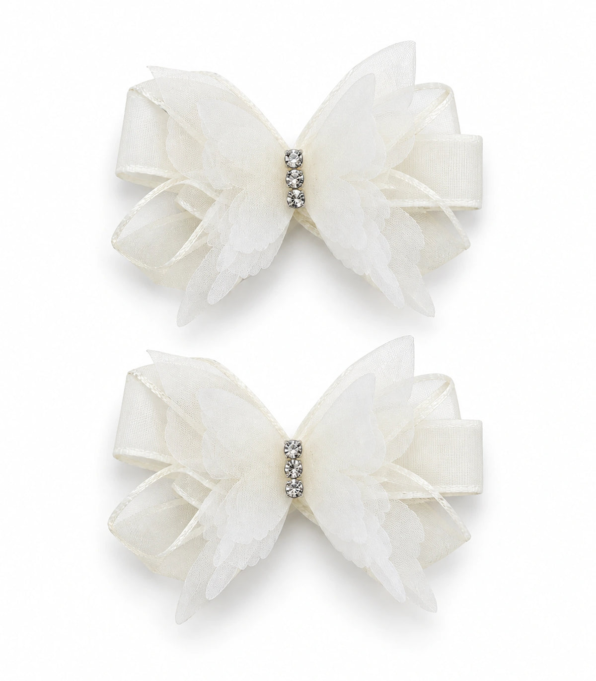 JIMIKI Organza Butterfly Bow Hair Clips in Ivory, white background product view #color_ivory