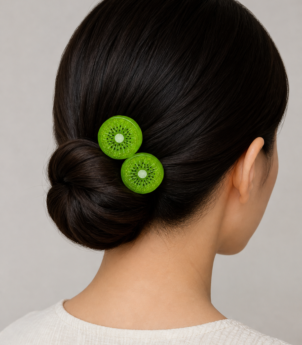 Kiwi Slice Barrette Pair styled editorial view