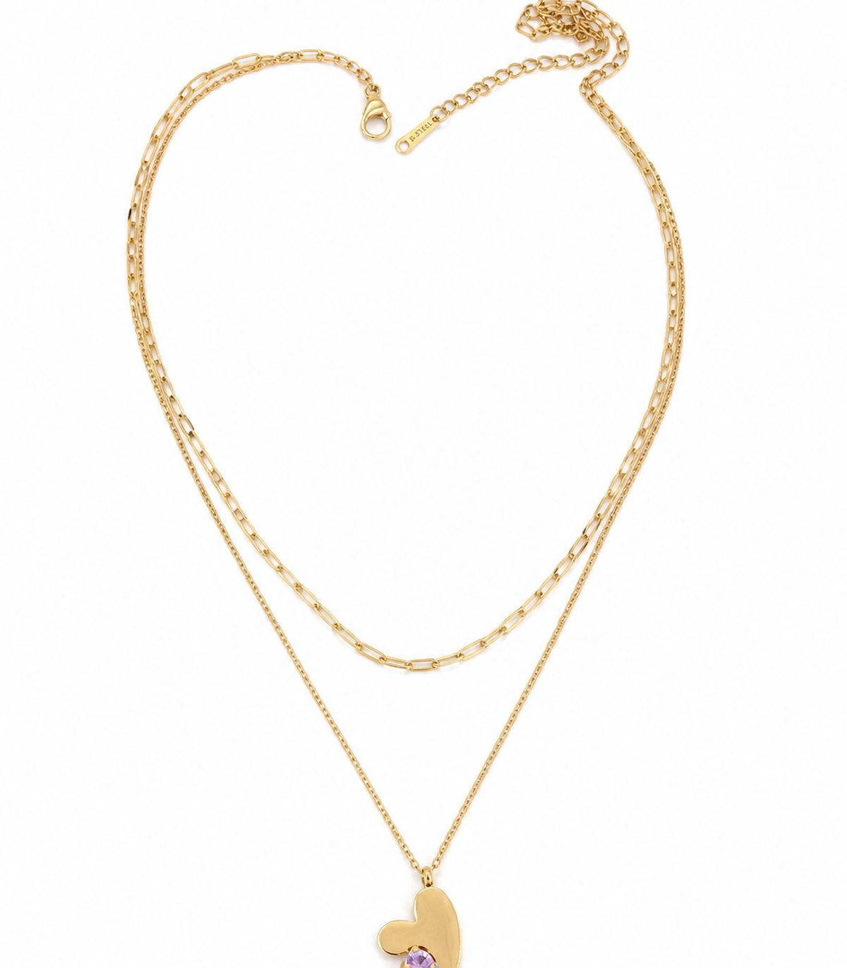 Lavender Crystal Layered Heart Necklace on a white background
