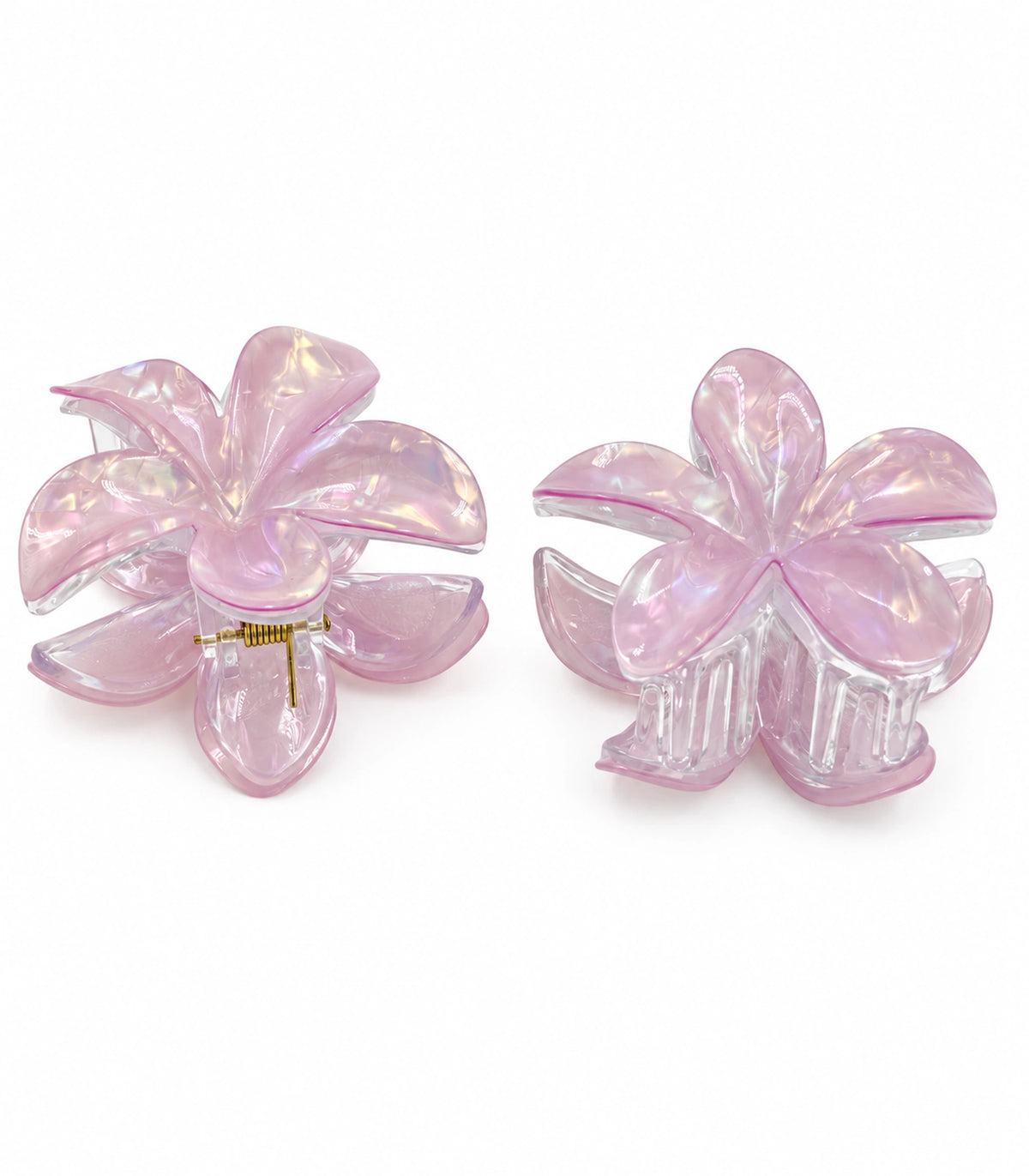 JIMIKI Iridescent Five Petal Flower Hair Claw Clips in Lavender / Pink, white background product view #color_lavender / pink