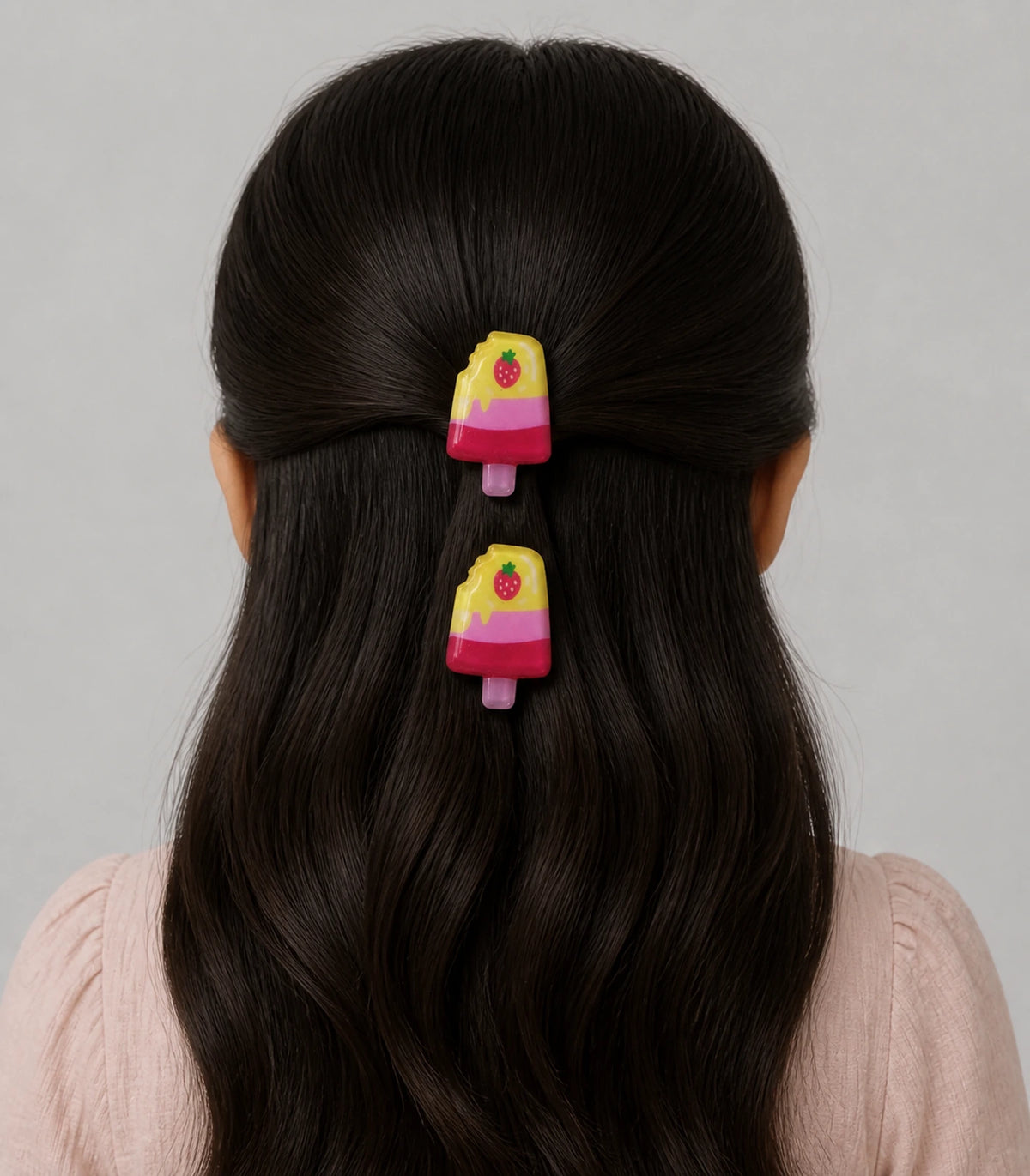 Model wearing the Layered Strawberry Popsicle Clip Pair