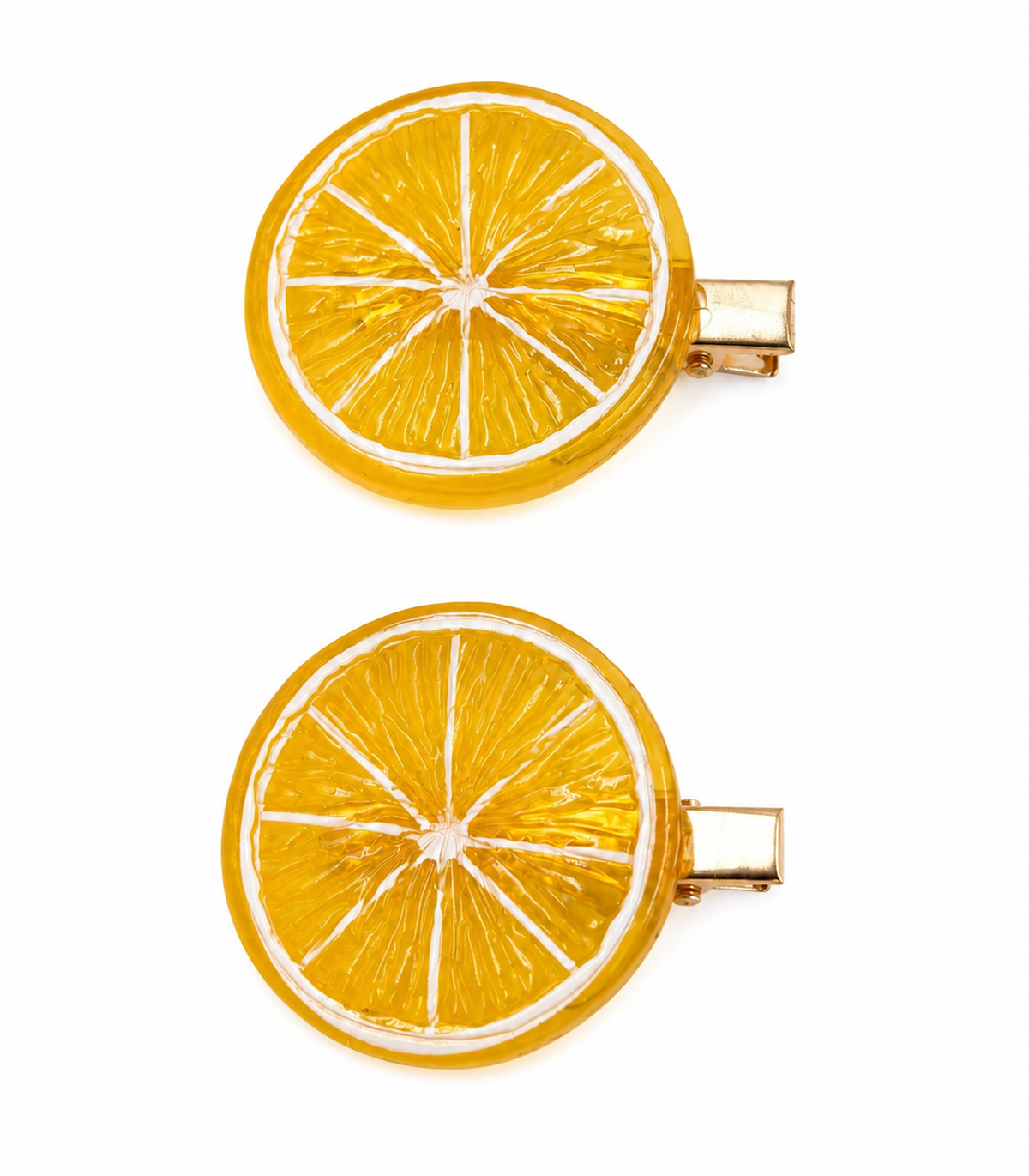 Lemon Slice Barrette Pair on white background