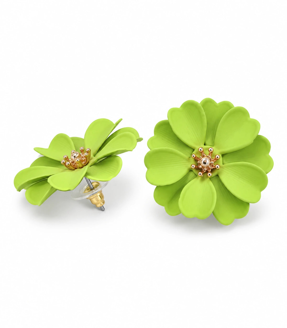 JIMIKI Lime Layered Daisy Stud Earrings - pair on white background #color_lime