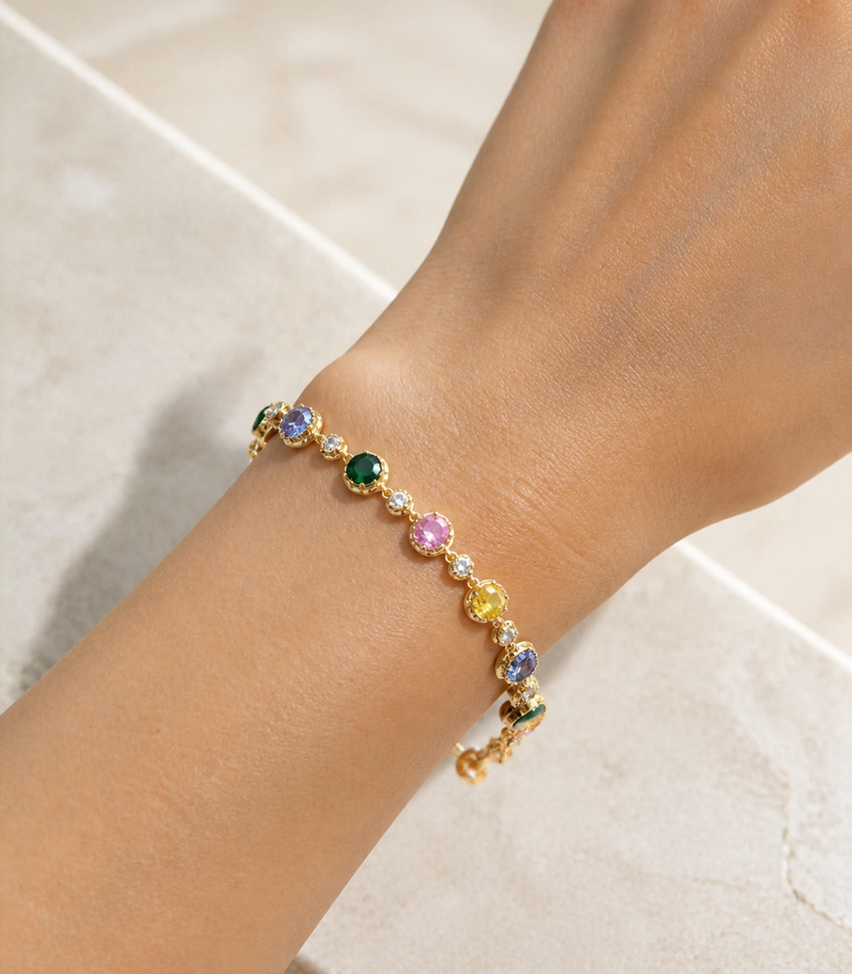 Close-up of Multicolor Round Crystal Link Bracelet